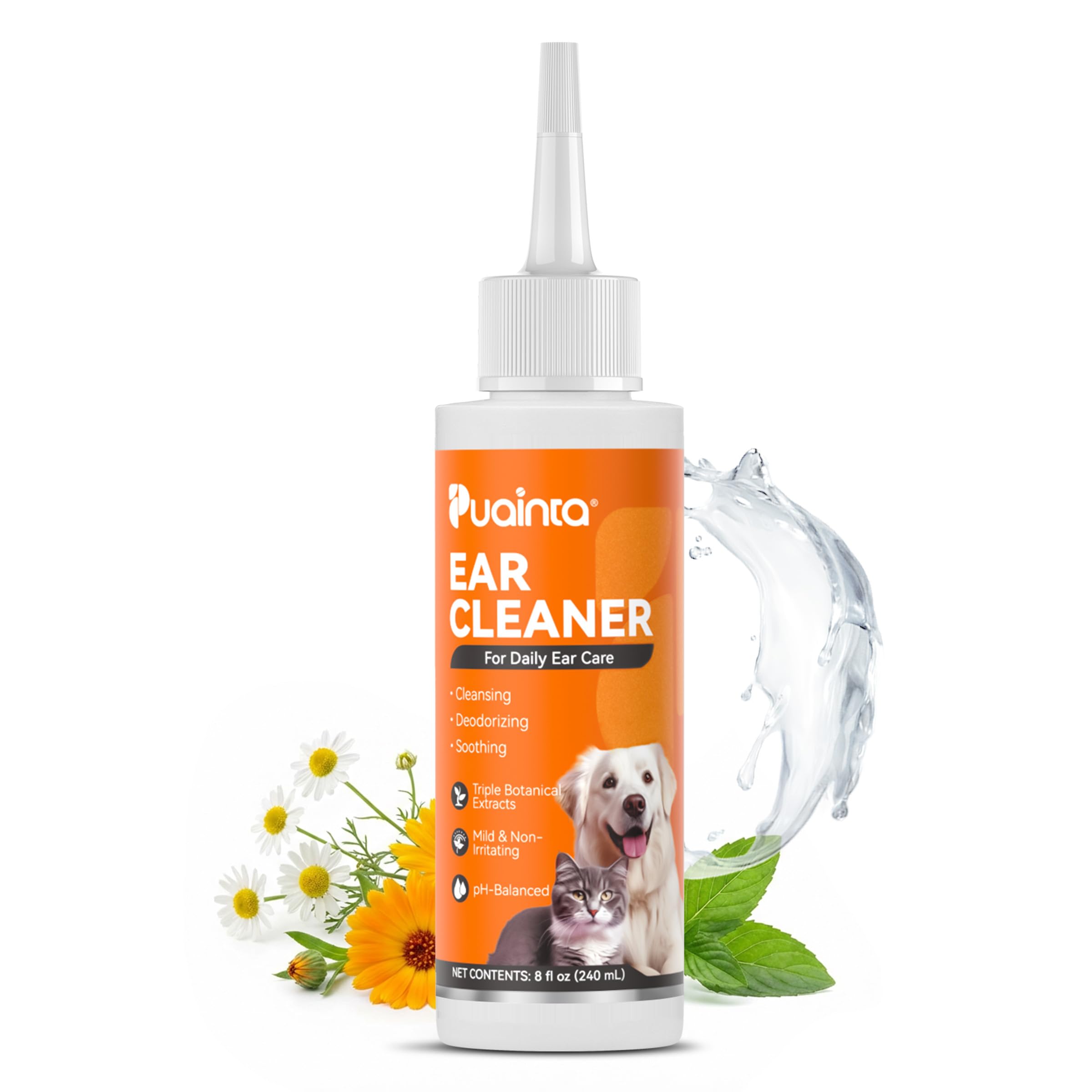 Dog Ear Cleaner Solution - Alcohol-Free Ear Wash with Quantum Silver & Witch Hazel - Soothes Itch, Removes Wax & Odor - Gentle Daily Flush for Dogs & Cats (8 oz)