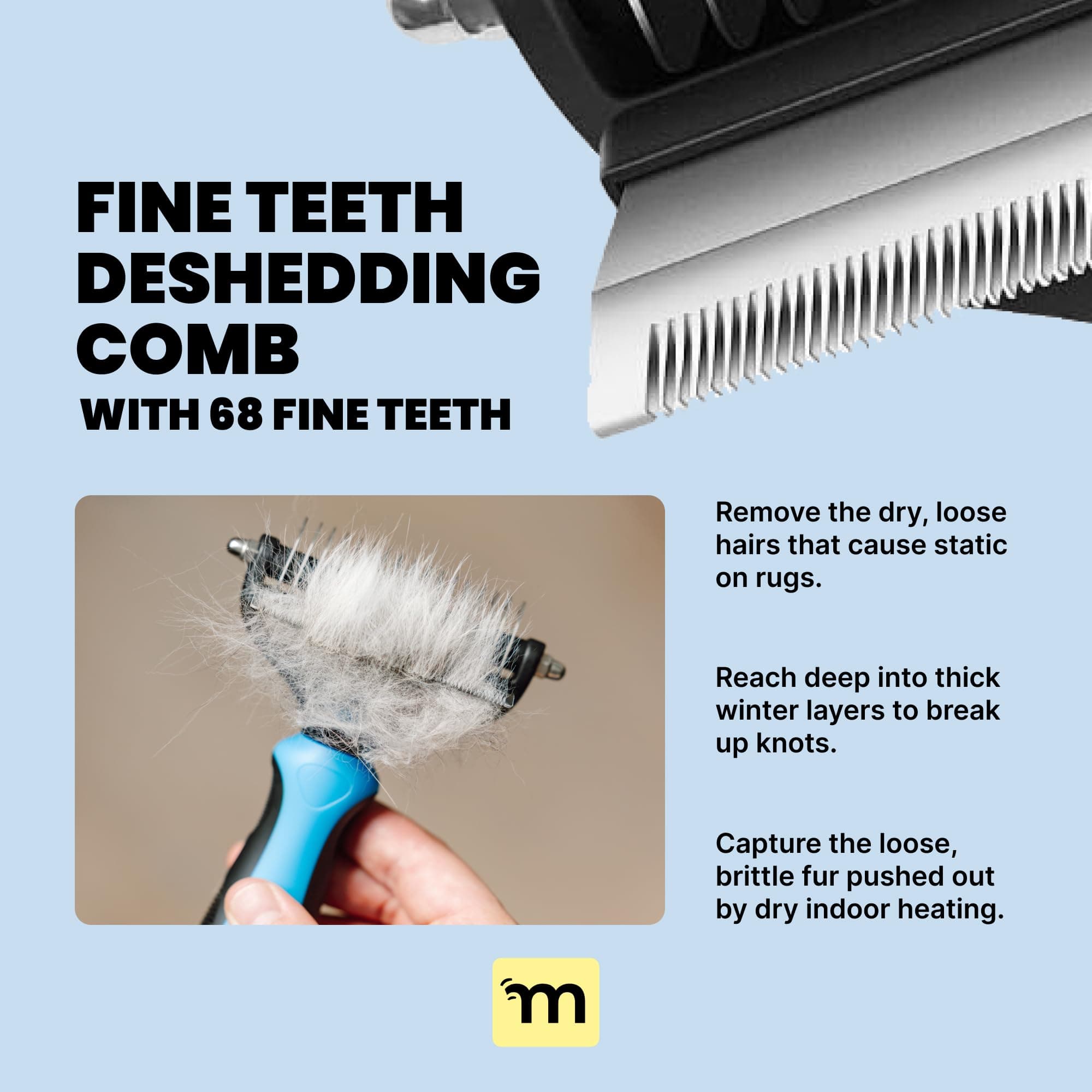 MalsiPree Dog Brush for Shedding - Large, Blue, 2-in-1 - Deshedding Dog Grooming Brush & Undercoat Rake with Dematting Comb for medium to Large Double Coated - image 4