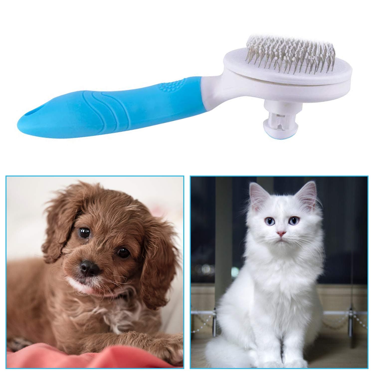 Self Cleaning Slicker Brush - Cat Brush Skin-Friendly Deshedding Grooming Massaging Tool for Long & Short Haired Pets, Cat Hair Brushes Easy Removes Undercoat for Dogs Cats Rabbits - UPGRADED, Blue - image 7