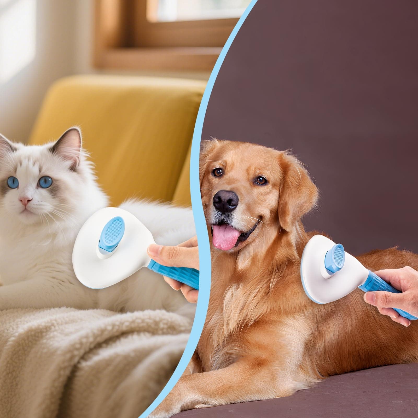 Depets Self Cleaning Slicker Brush, Dog Cat Bunny Pet Grooming Shedding Brush - Easy to Remove Loose Undercoat, Pet Massaging Tool Suitable for Pets with Long or Short Hair - image 7