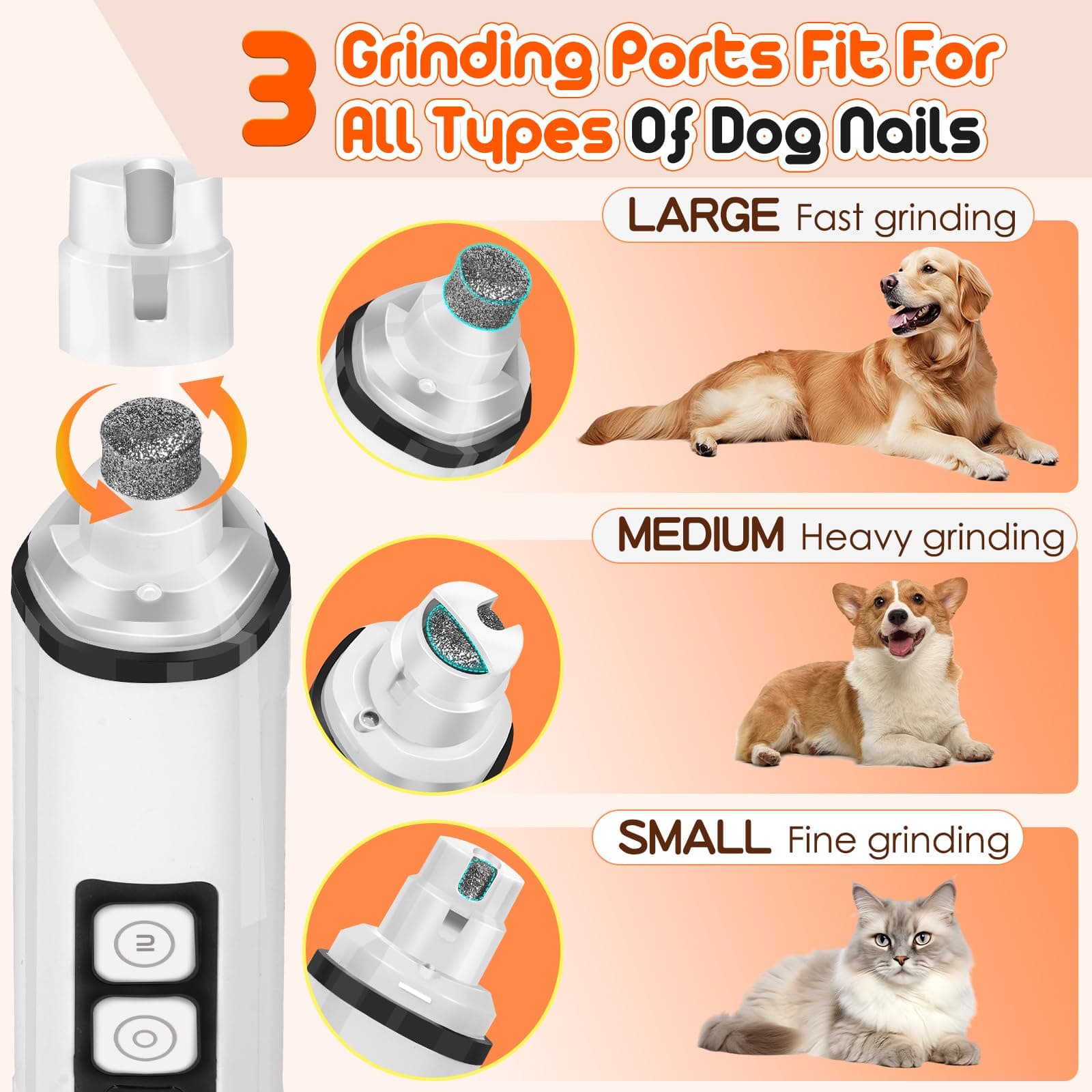 Dog Nail Grinder Electric Powerful 3 Speeds Dog Nail Clippers with Lights Quiet Cat Nail Clipper Painless Care Trimmers Tools for Small Medium Large Dogs and Cats (Black) - image 5