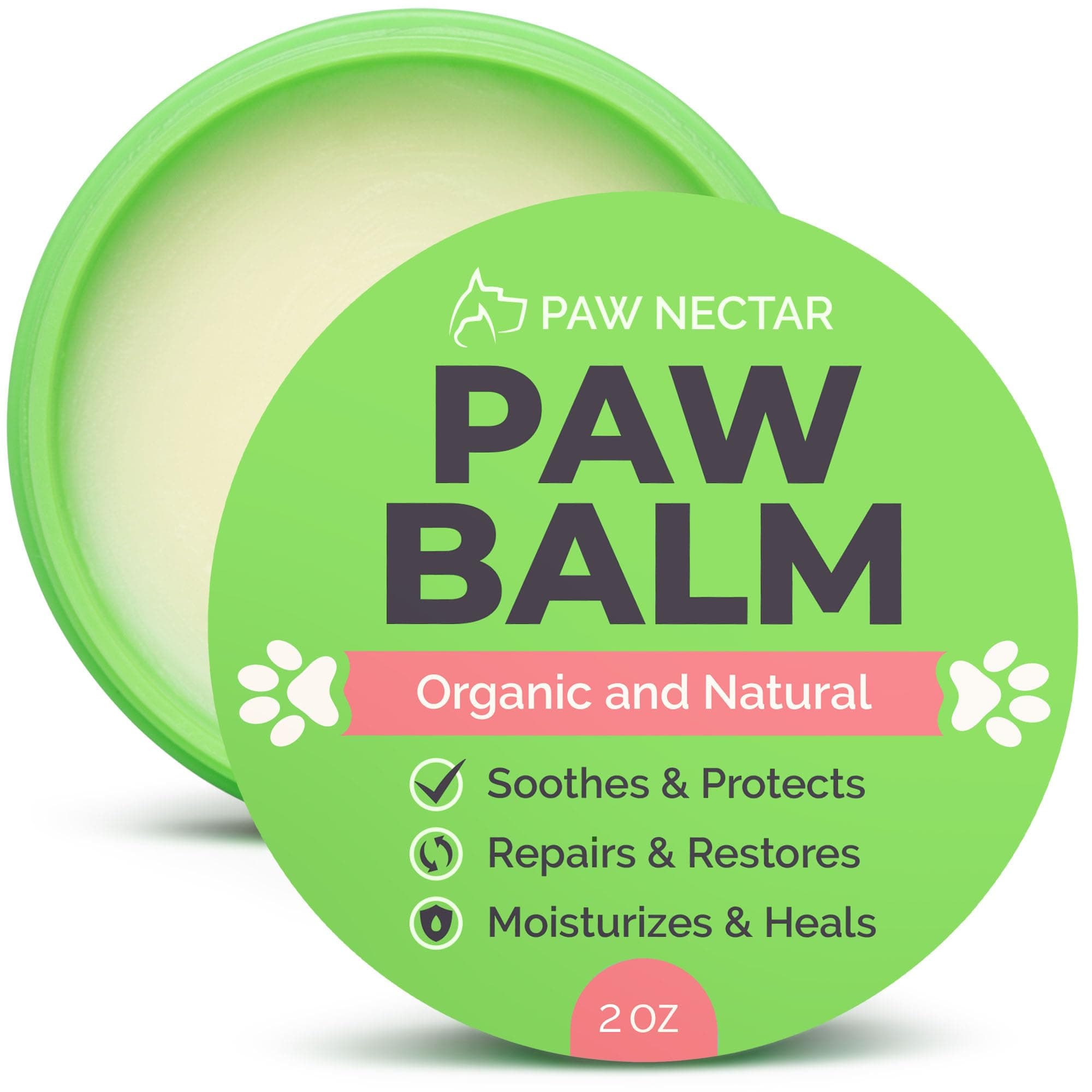 Natural Lick Safe Dog Paw Balm - 100% Organic Dog Paw Pad Balm Protector, Moisturizer & Soother for Dry Cracked Paws, Hot Pavement, Winter - Heals, Repairs & Restores - Coconut Oil, Shea Butter (2oz)