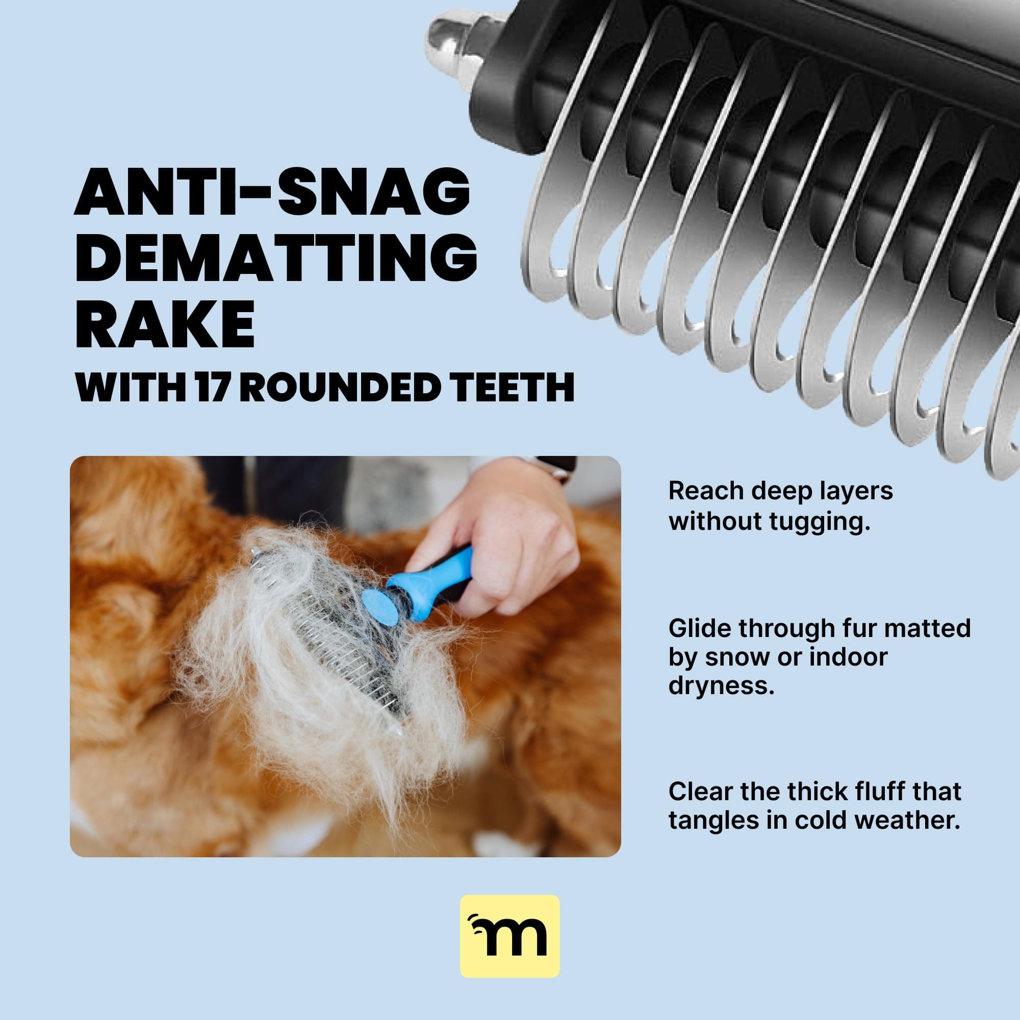 MalsiPree Dog Brush for Shedding - Large, Blue, 2-in-1 - Deshedding Dog Grooming Brush & Undercoat Rake with Dematting Comb for medium to Large Double Coated - image 3