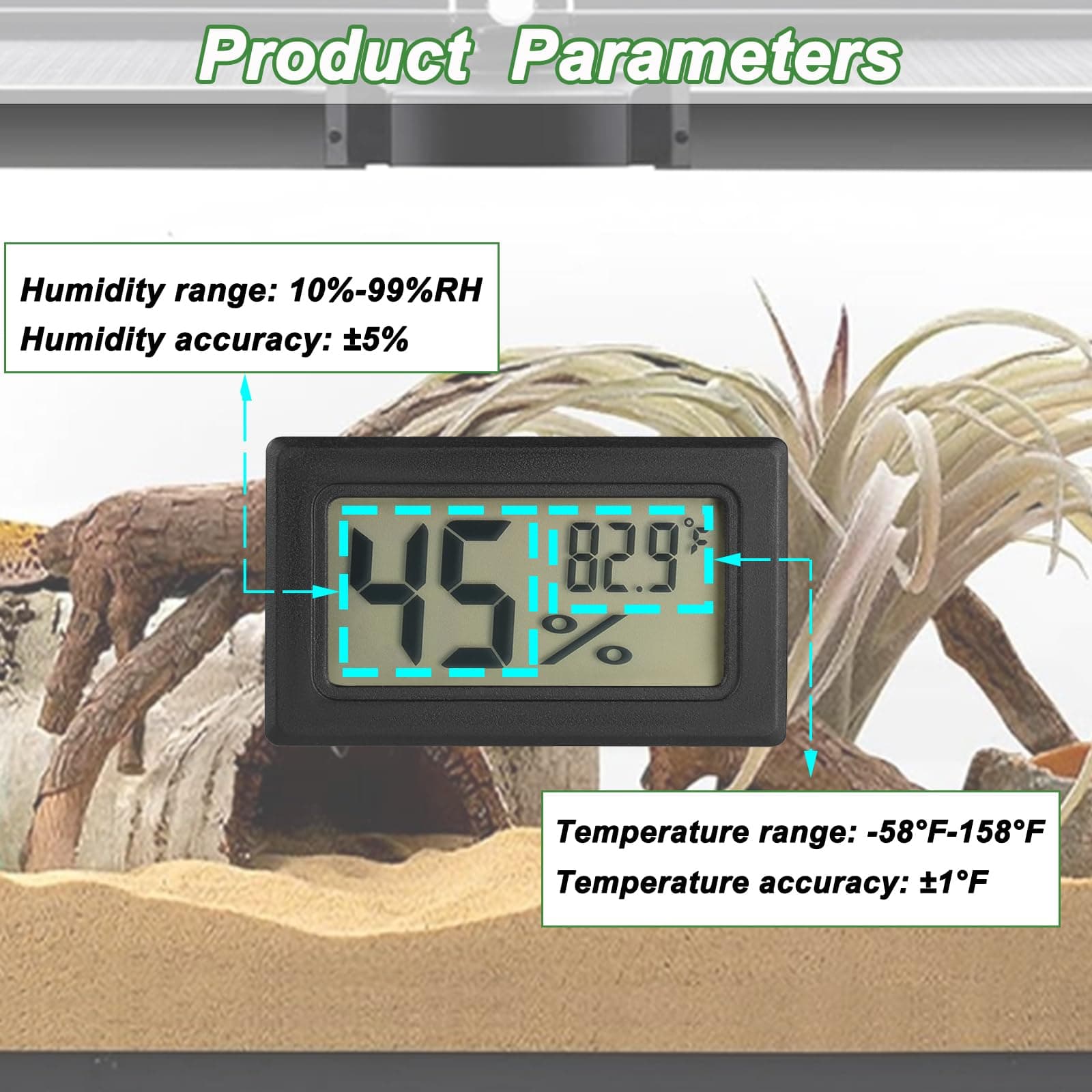 Reptile Thermometer and Humidity Gauge Digtal Terrarium Thermometer Rectangle Bearded Dragon Cage Accessories Reptile Temp and Humidity Gauge for Leopard Gecko Hermit Crab Gecko Lizard Etc 2pc - image 3