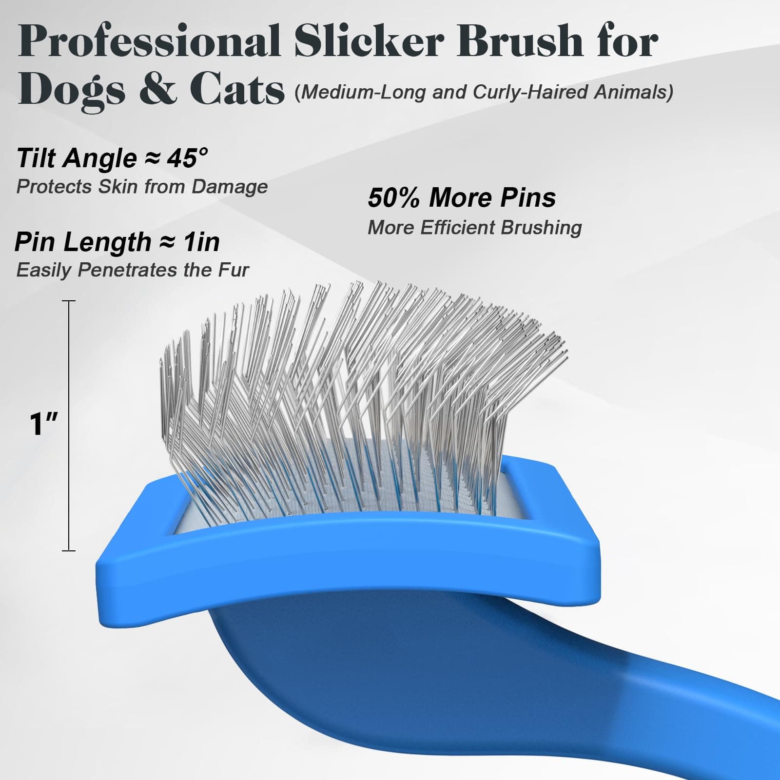 2PCS Slicker Brush for Dogs & Pet Comb,Professional Dog Grooming Brush (Cats,Goldendoodles,Poodles,Labradoodles) with Extra Long Pins to Effectively Remove Tangles, Knots and Mats (Blue, Medium) - image 3