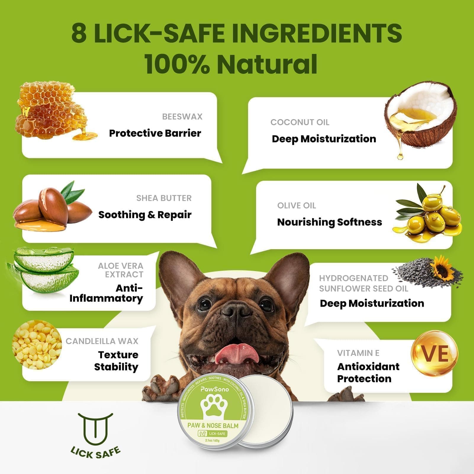 Lick-Safe Dog Paw & Nose Balm with Coconut Oil | Winter Road Salt & Cold Pavement Protector | All-Natural Moisturizer & Soother for Dry, Cracked Pads & Snout, Nose Butter for Bulldogs (60 g /2.1 oz) - image 3