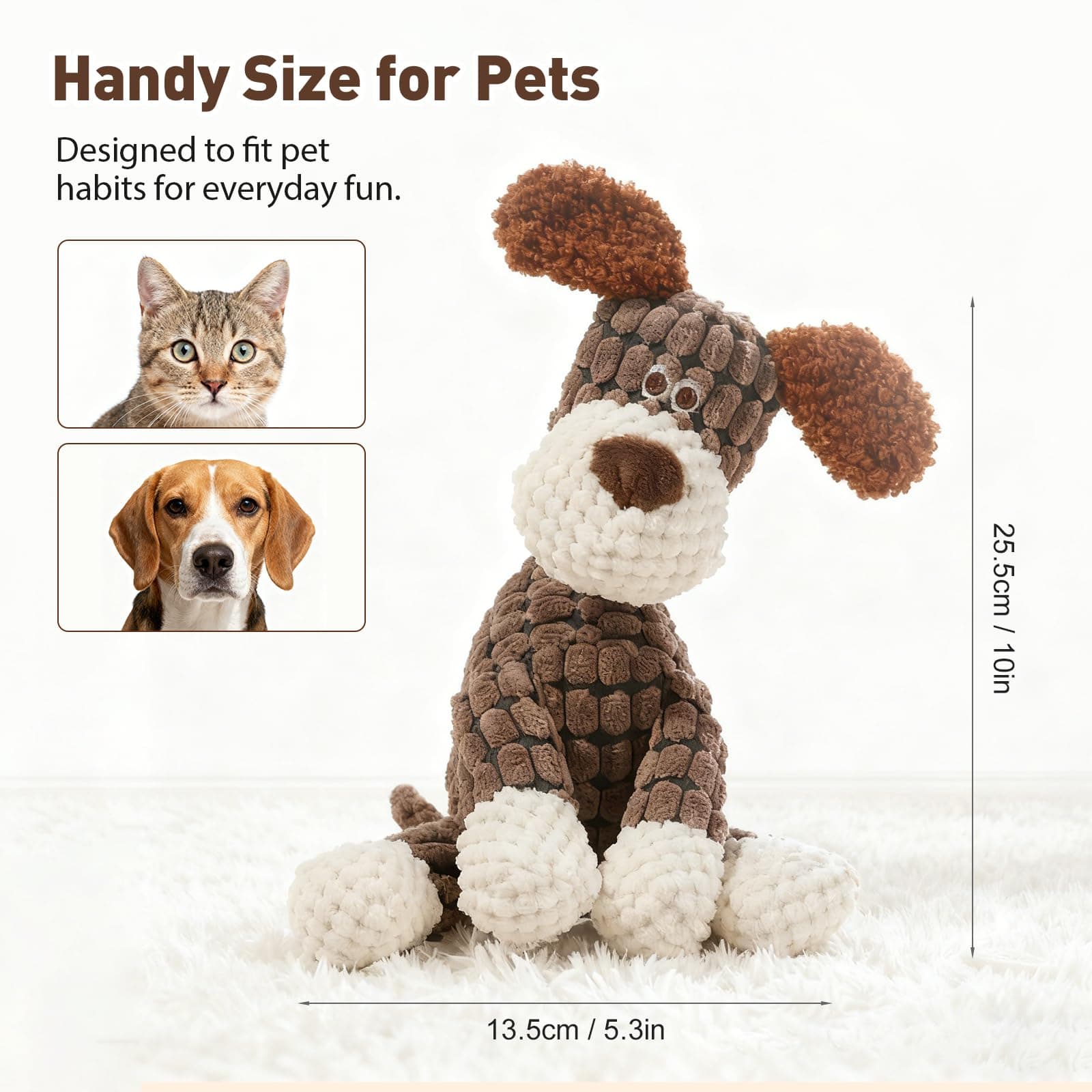 2026 New Dog Toys, Indestructible Plush Dog Toy for Aggressive Chewers, Interactive Squeaky Soft Puppy Chew Toy, Durable Teething Toys for Small Medium Large Dogs (Brown) - image 6