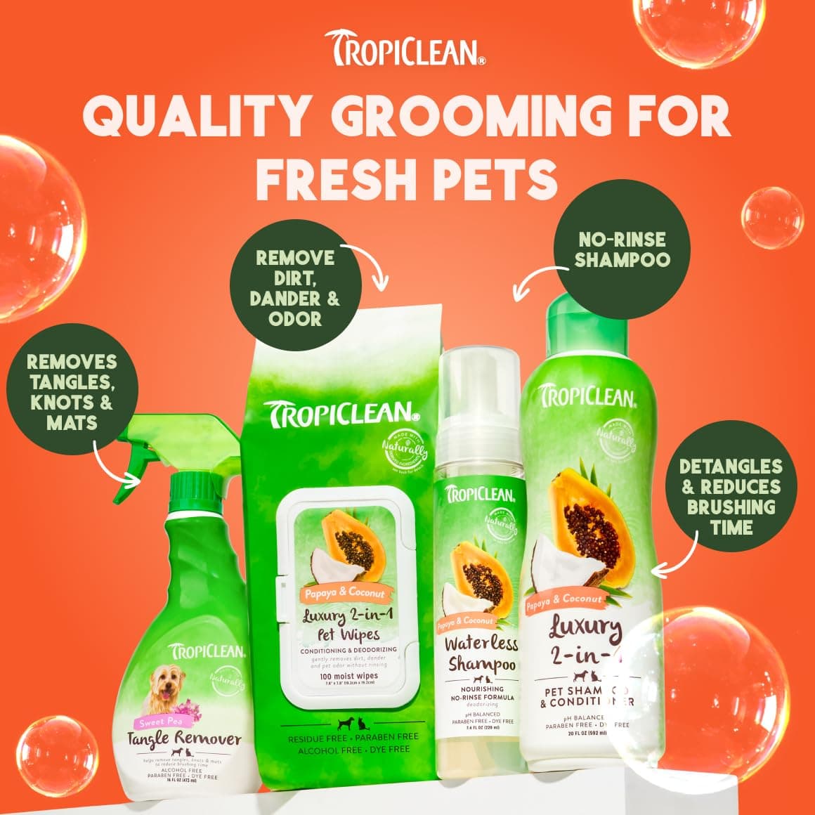 TropiClean 2-in-1 Dog Shampoo and Conditioner, Moisturizing Dog Detangler, Puppy Safe, Made in the USA, Papaya Scent, Cat & Kitten Safe, 20oz. - image 8