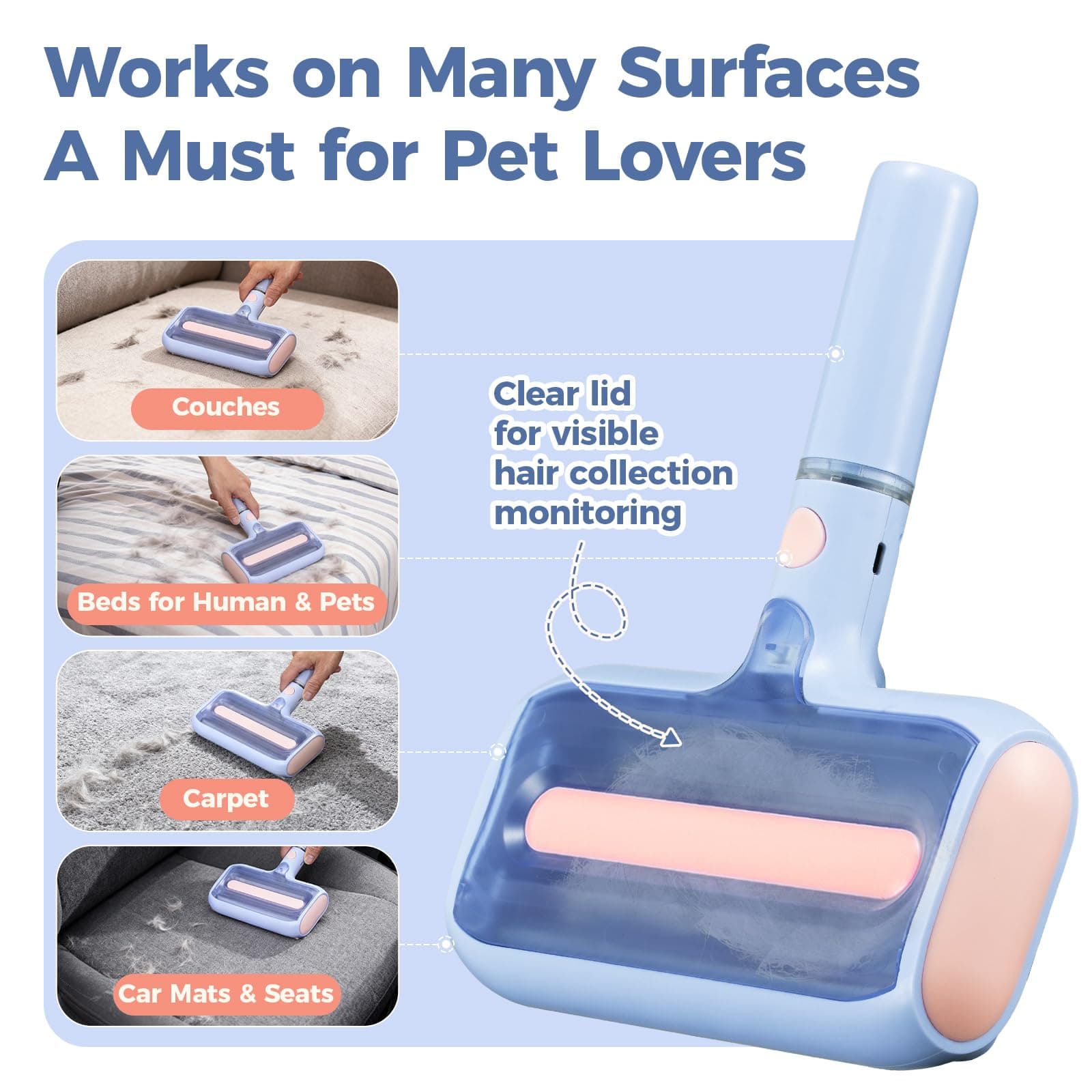 Pet Hair Remover, Pet Hair Removal Tool, Reusable Lint Roller with Double Roller,Cat and Dog Hair Remover for Furniture, Couch, Carpet, Car, Dual Trapping compartments with Spray Function - image 5