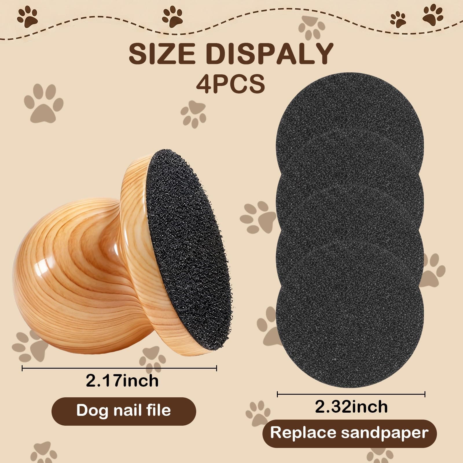 Dog Nail File, Grinder Board Scratch Pad with 4-Pack Replaceable Sandpaper Discs, Gentle Pet Nail Care Tool for Dogs and Cats - image 2