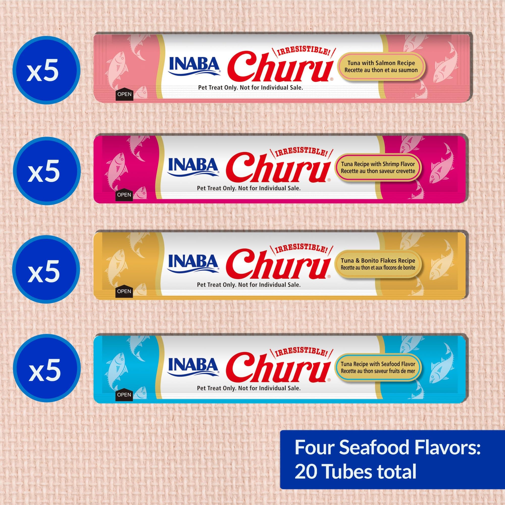 INABA Churu Cat Treats, Grain-Free, Lickable, Squeezable Creamy Purée Cat Treat/Topper with Vitamin E & Taurine, 0.5 Ounces Each Tube, 20 Tubes, Seafood Variety Box - image 3