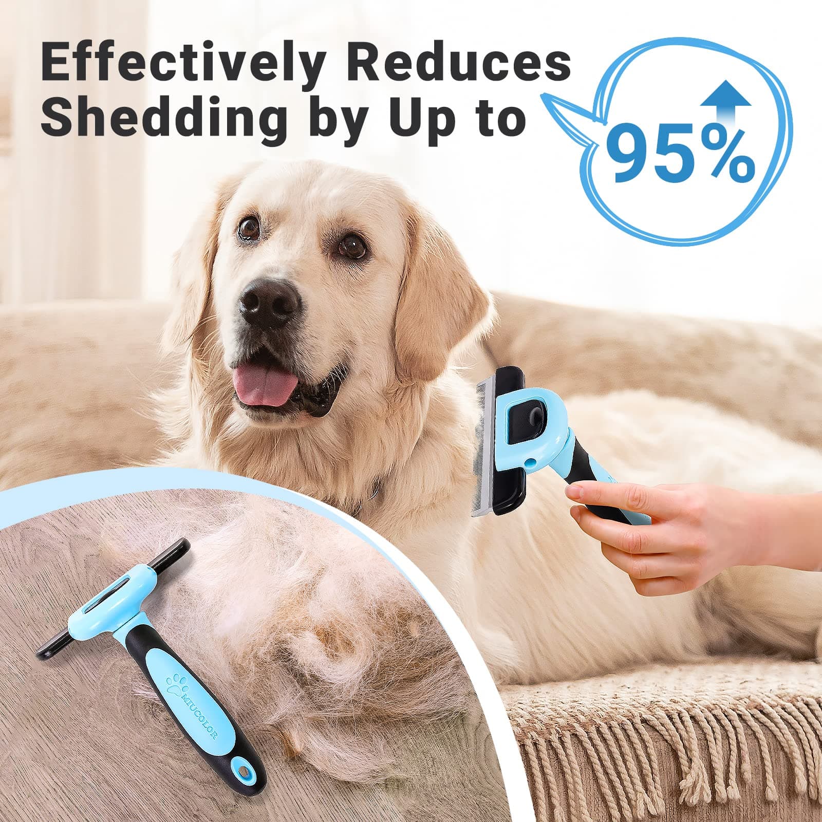 MIU COLOR Pet Grooming Brush, Deshedding Tool for Dogs & Cats, Effectively Reduces Shedding by up to 95% for Short Medium and Long Pet Hair - image 3