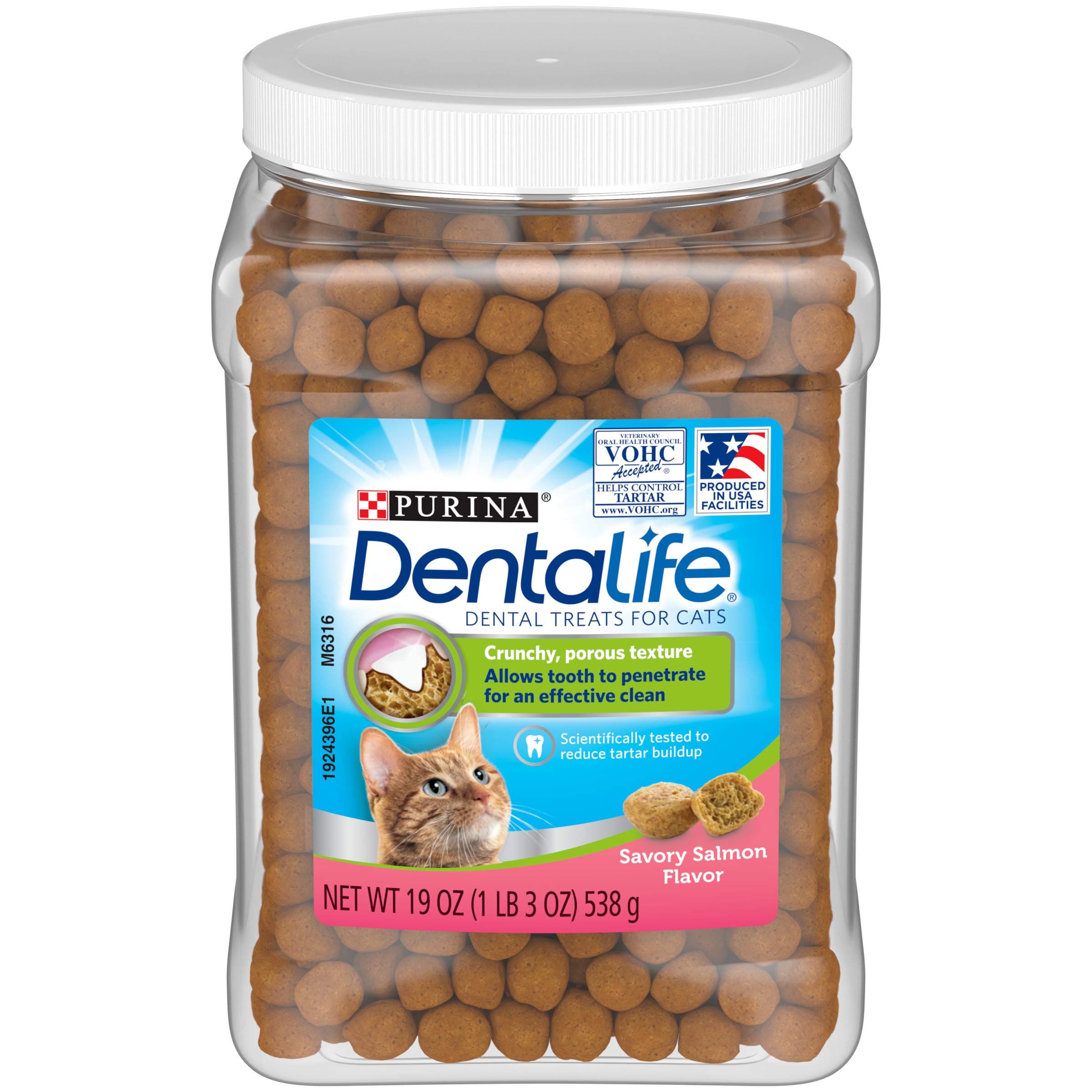 DentaLife Purina Made in USA Facilities Cat Dental Treats, Savory Salmon Flavor - 19 oz. Canister