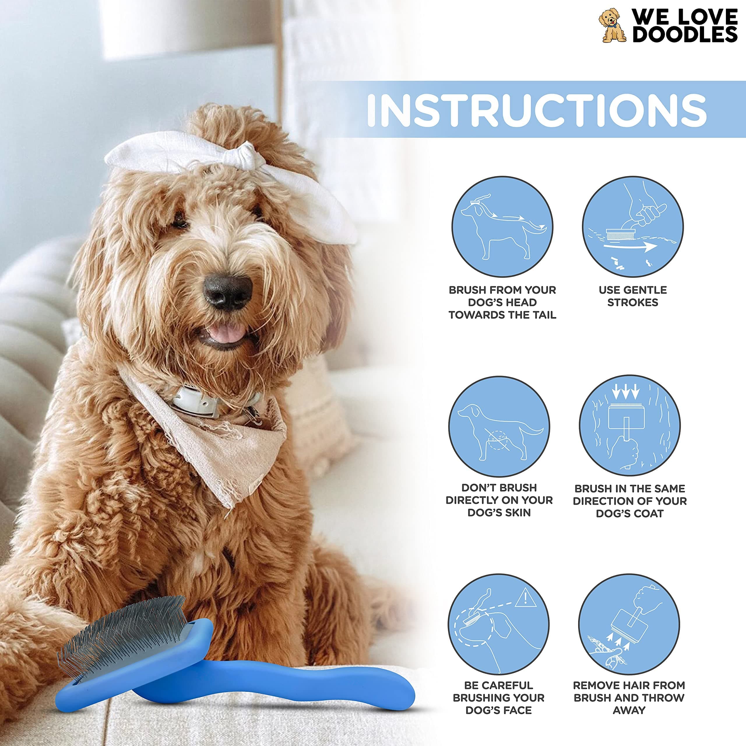 Slicker Brush for Dogs, Dog Grooming Supplies - Best Doodle & Poodle Brush for Long Haired Dogs - Goldendoodle Long Pin Detangler For Dematting (Large Curved) - image 3