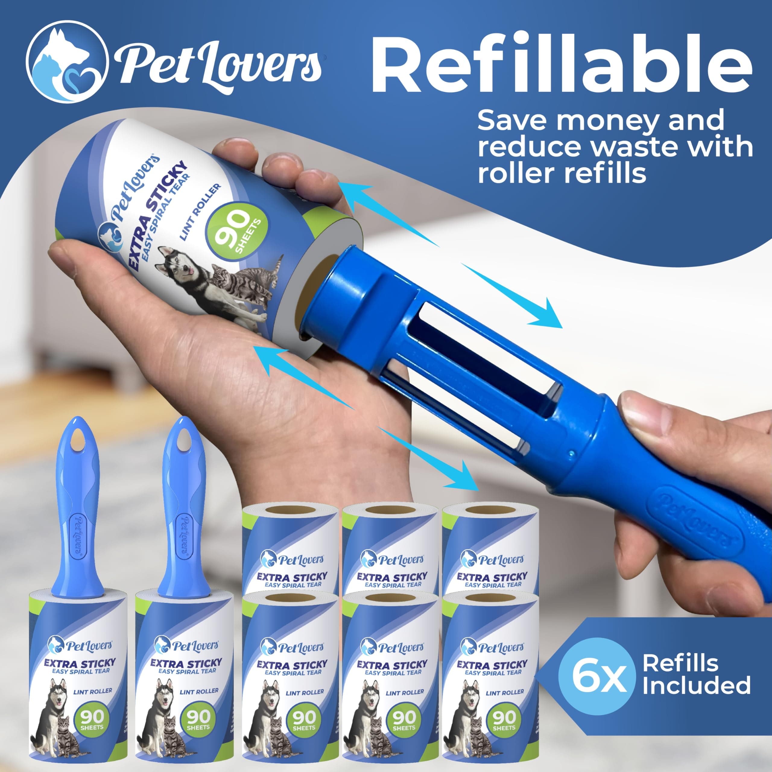 PetLovers Extra Sticky Lint Roller Mega Value Set 720 Sheets for Pet Hair Removal and Clothes, Dog and Cat Lint Remover, 8 Pack - image 4