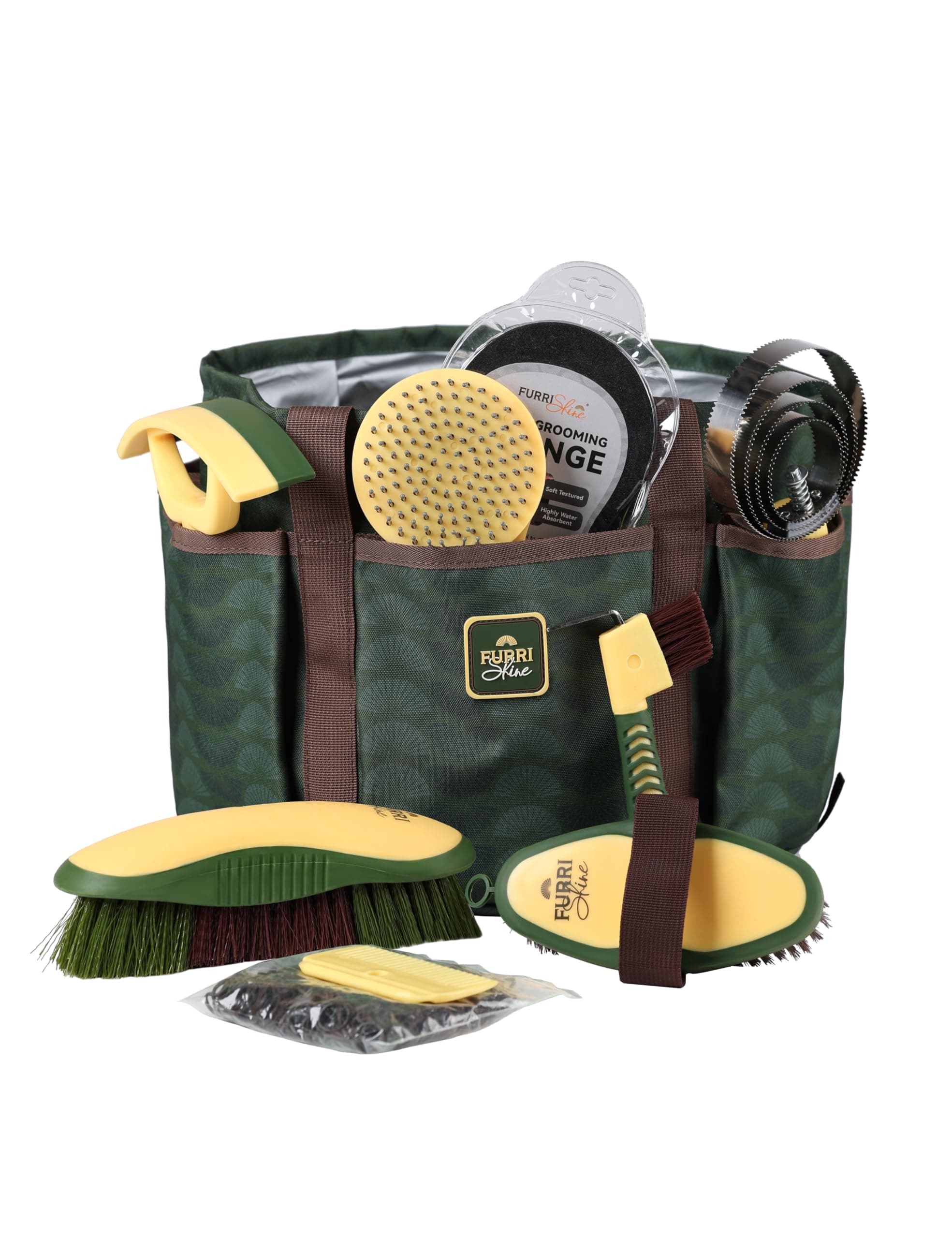 9-Piece Horse Grooming Brush Kit, Silicone Curry Comb & Grooming Brushes for Daily Care, Bathing & Shedding Pasture Glow