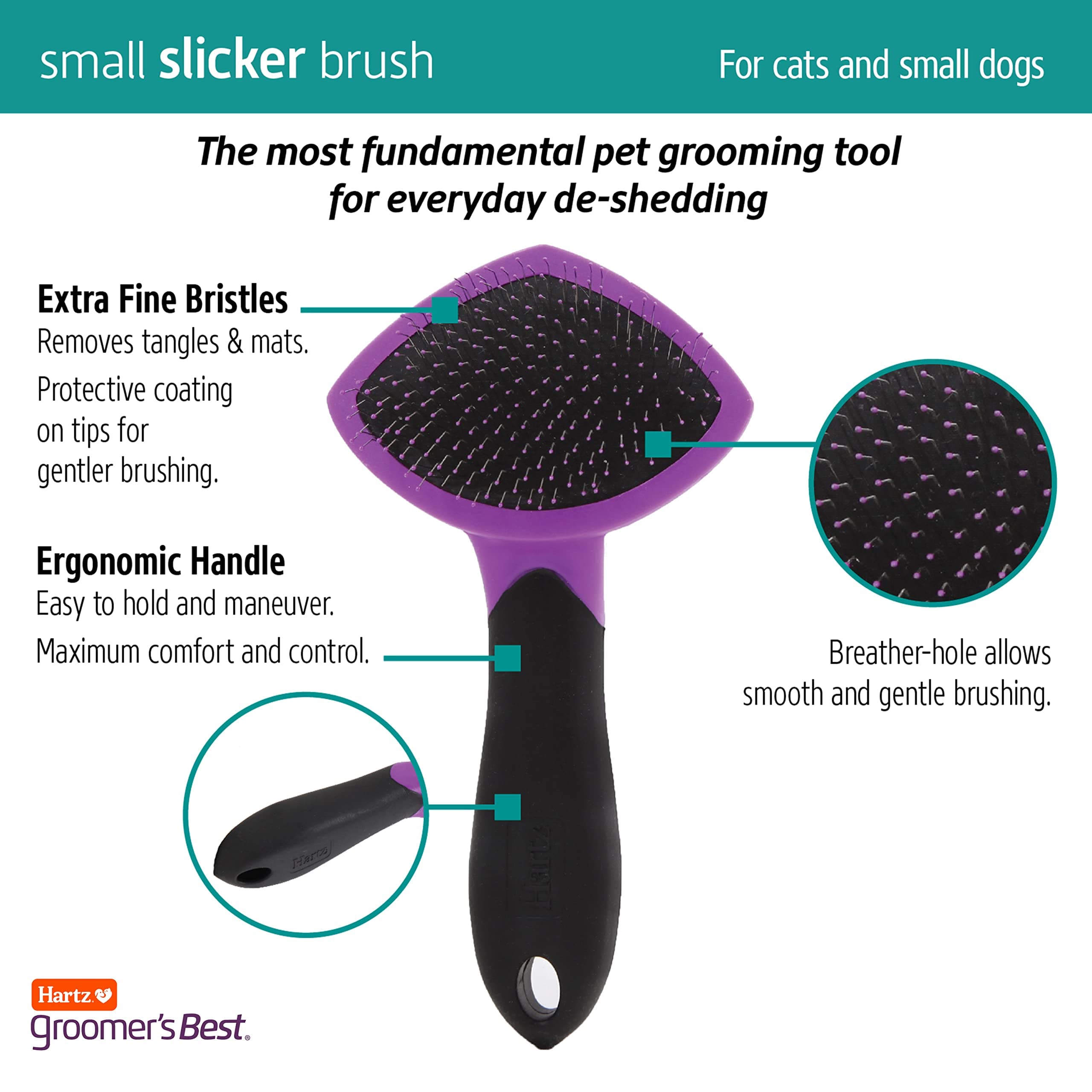 Hartz Groomer's Best Small Slicker Brush for Cats and Small Dogs, Black/Violet, 1 Count - image 4