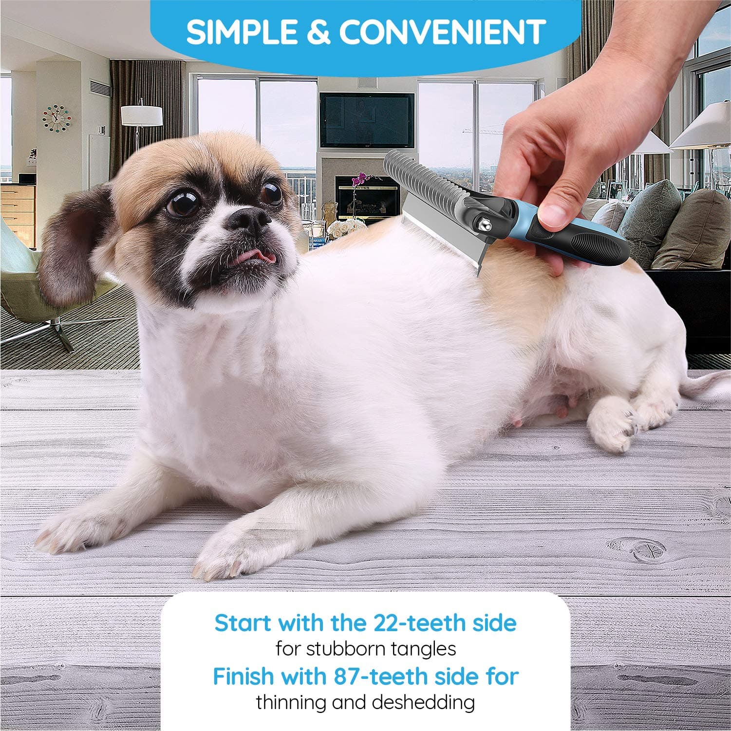 Dog Brush and Cat Brush – 2 Sided Pet Grooming Tool for Deshedding, Mats & Tangles Removing – No More Nasty Shedding and Flying Hair - image 5