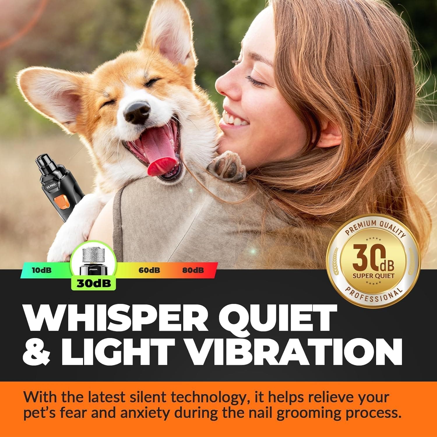 Whisper Quiet Dog Nail Grinder with LED Light, Safe & Stress-Free for Sensitive Dogs of All Breeds & Sizes, 3 Grinding Bits, 2-Speed, Pet Nail Trimmers, Rechargeable Painless Grooming Kit - image 2
