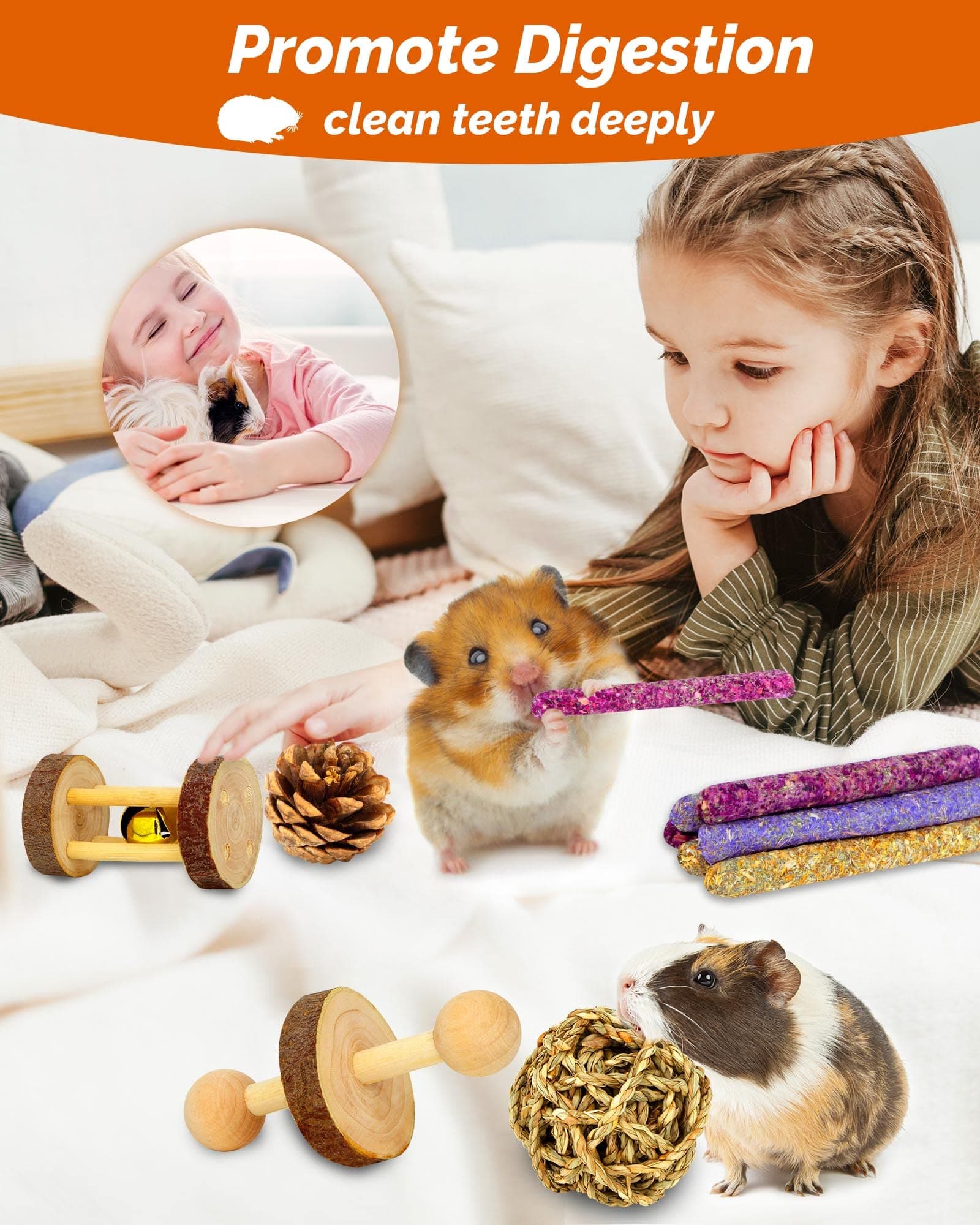 Hamster & Guinea Pig Toys - 18 Pcs Wooden Small Animal Chew Toys for Teeth - Rabbit, Chinchilla, Gerbils, Rats Exercise Accessories - image 7