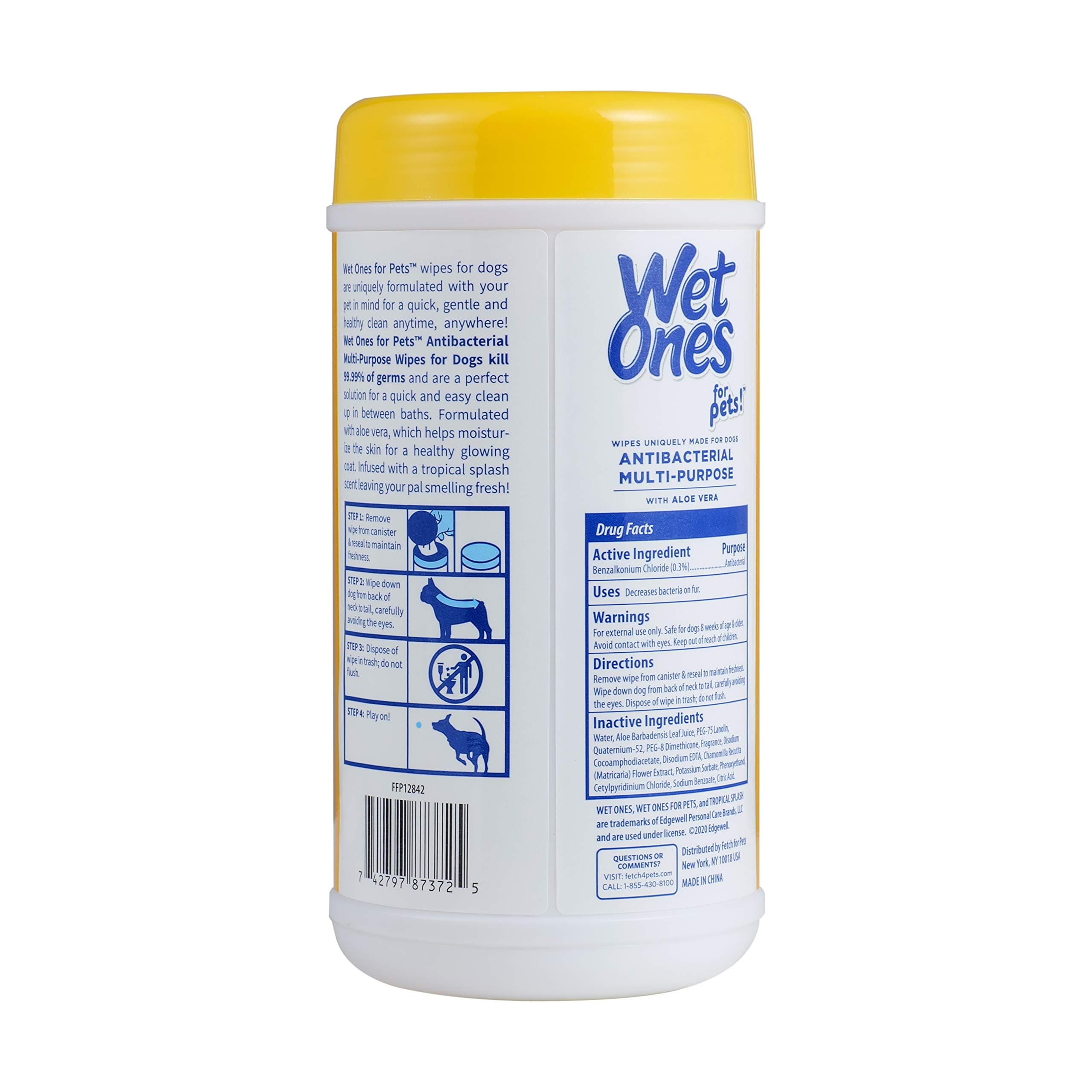 Wet Ones for Pets Multi-Purpose Dog Wipes With Aloe Vera | Dog Wipes For All Dogs in Tropical Splash, Wet Ones Wipes for Paws & All Purpose | 50 Ct Cannister Dog Wipes - image 2