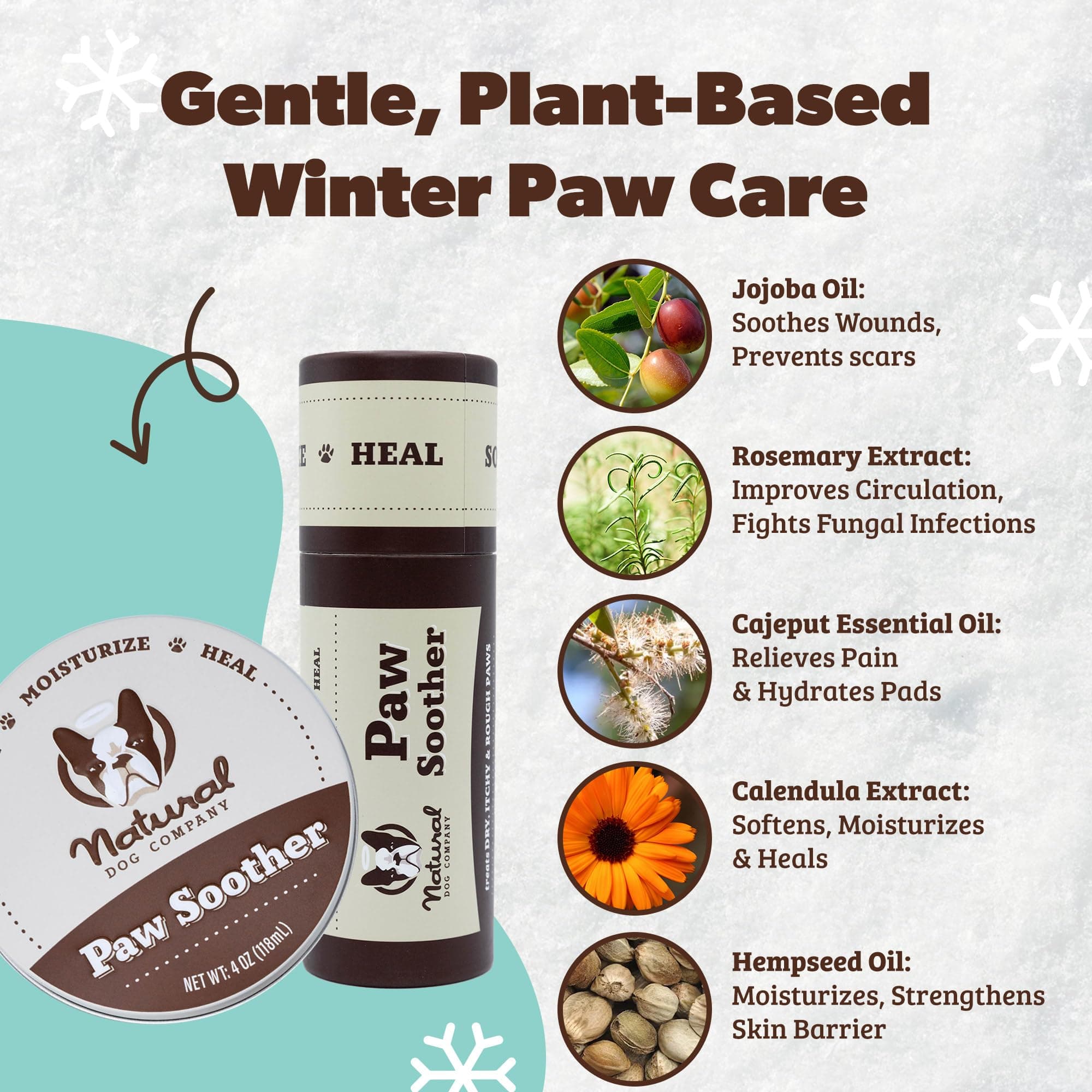 Natural Dog Company Paw Soother Balm & Wax - Dog Paw Balm & Moisturizer for Dry, Cracked Paw Pads, Helps Moisturize & Condition Winter-Worn Paws, Coconut Oil & Calendula, Daily Paw Care, 1 oz Tin - image 6