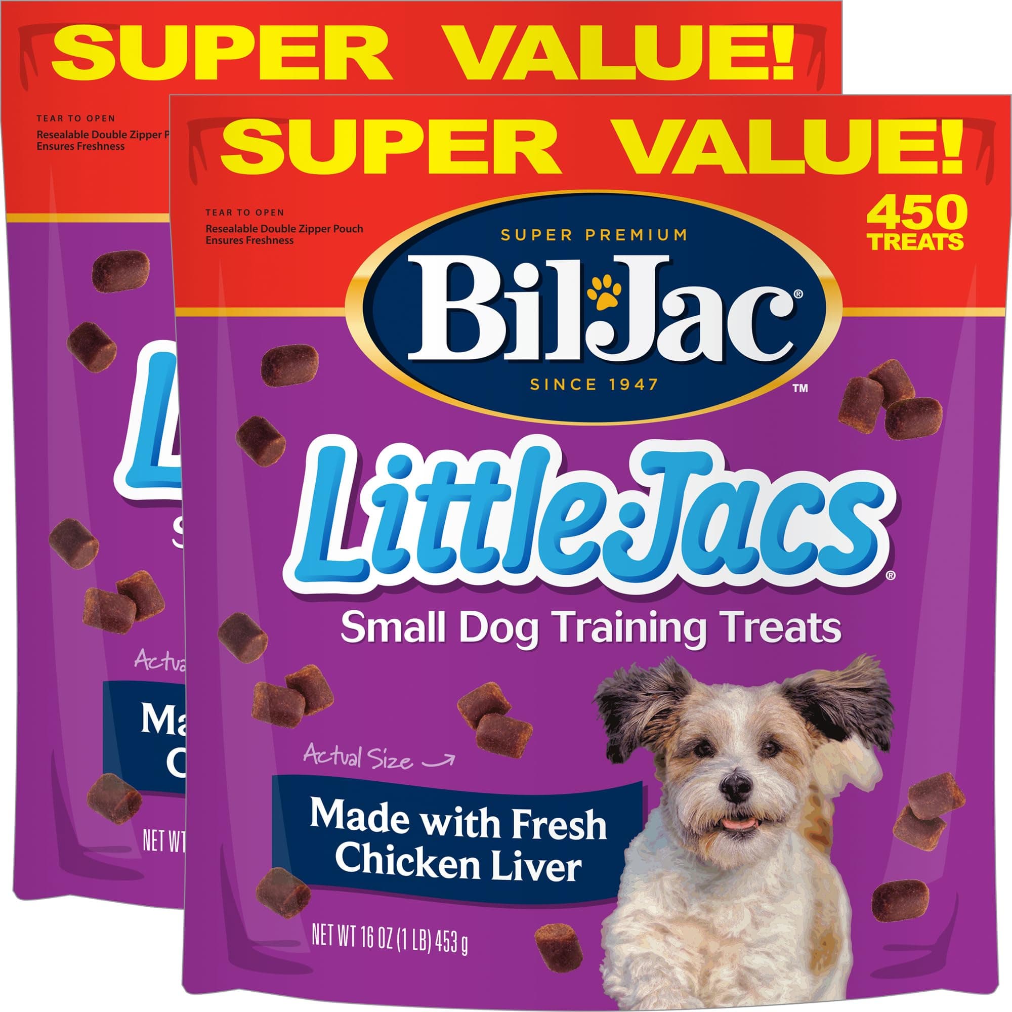 Bil-Jac Little Jacs Small Dog Training Treats, Chicken Flavor, Made with Chicken Liver, 16oz (2-Pack)