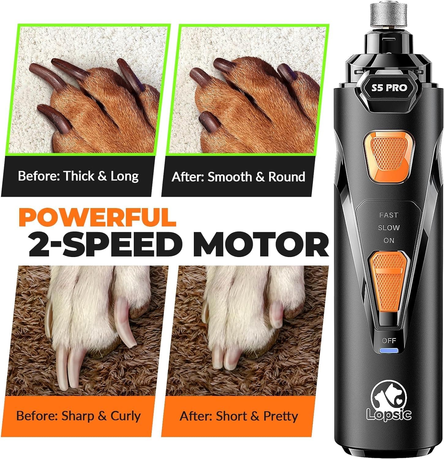 Whisper Quiet Dog Nail Grinder with LED Light, Safe & Stress-Free for Sensitive Dogs of All Breeds & Sizes, 3 Grinding Bits, 2-Speed, Pet Nail Trimmers, Rechargeable Painless Grooming Kit - image 4