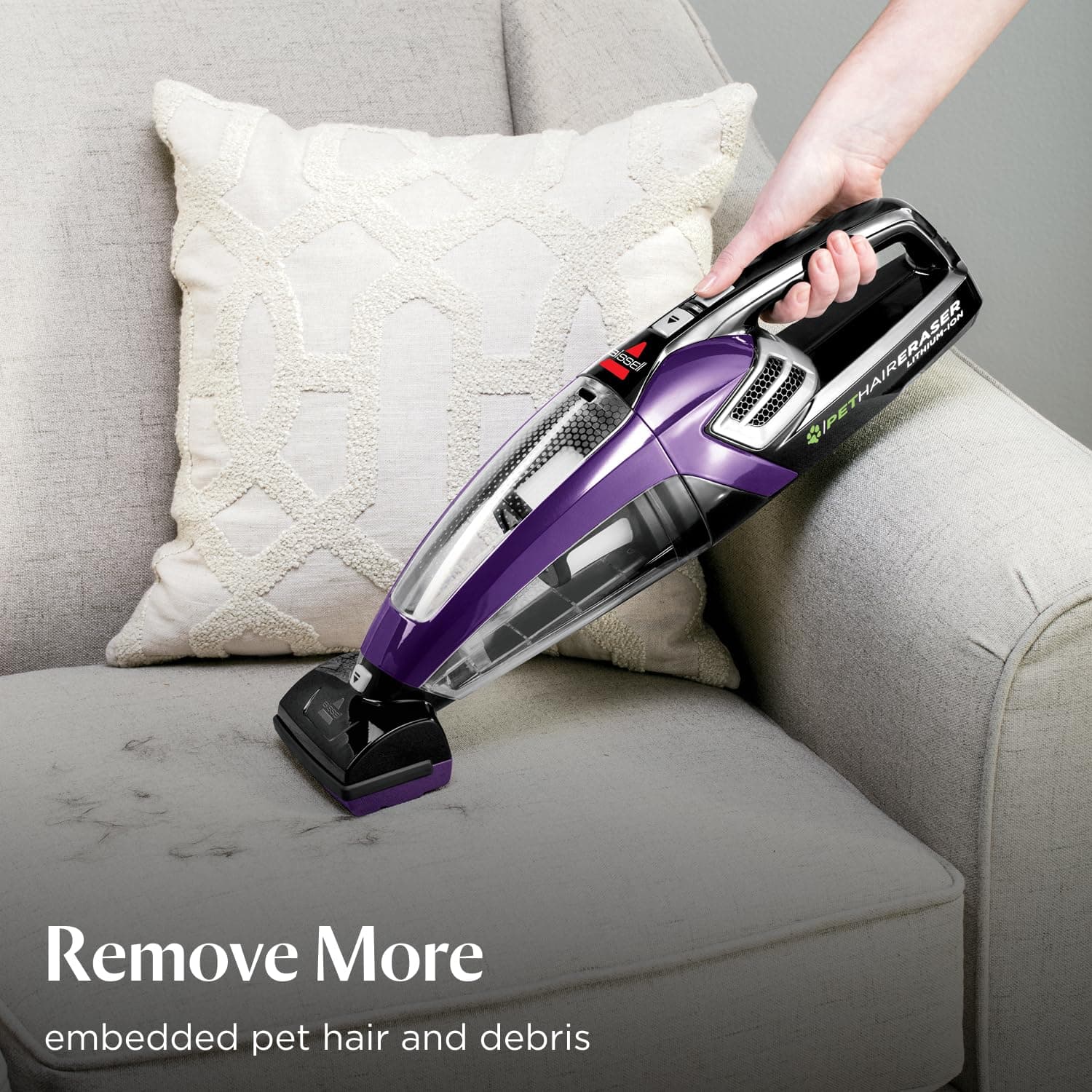 Bissell Pet Hair Eraser Cordless Hand Vacuum, Lithium Ion, Home, Auto, and Pet Vacuum, Easy-Empty Dirt Bin, Upholstery Tool, Brush Tool, and Crevice Tool Included, 2390A - image 3