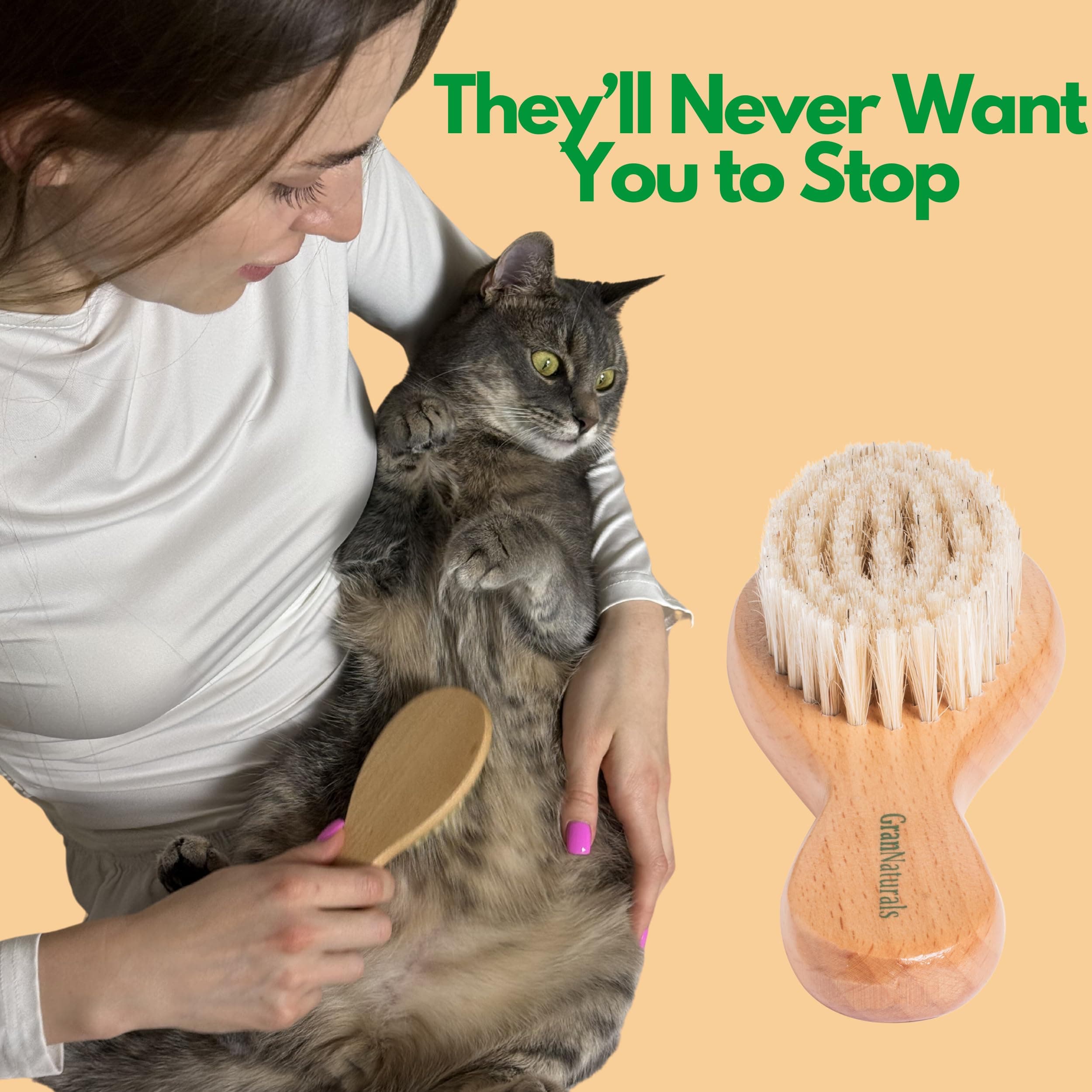 GranNaturals Boar Bristle Soft Cat Brush for Indoor, Outdoor, Short Haired Cats, Kittens, Small Dog, Rabbit, Furry Pets - Gentle Grooming on Sensitive Hair Coat & Tail with Durable Wooden Handle - image 4