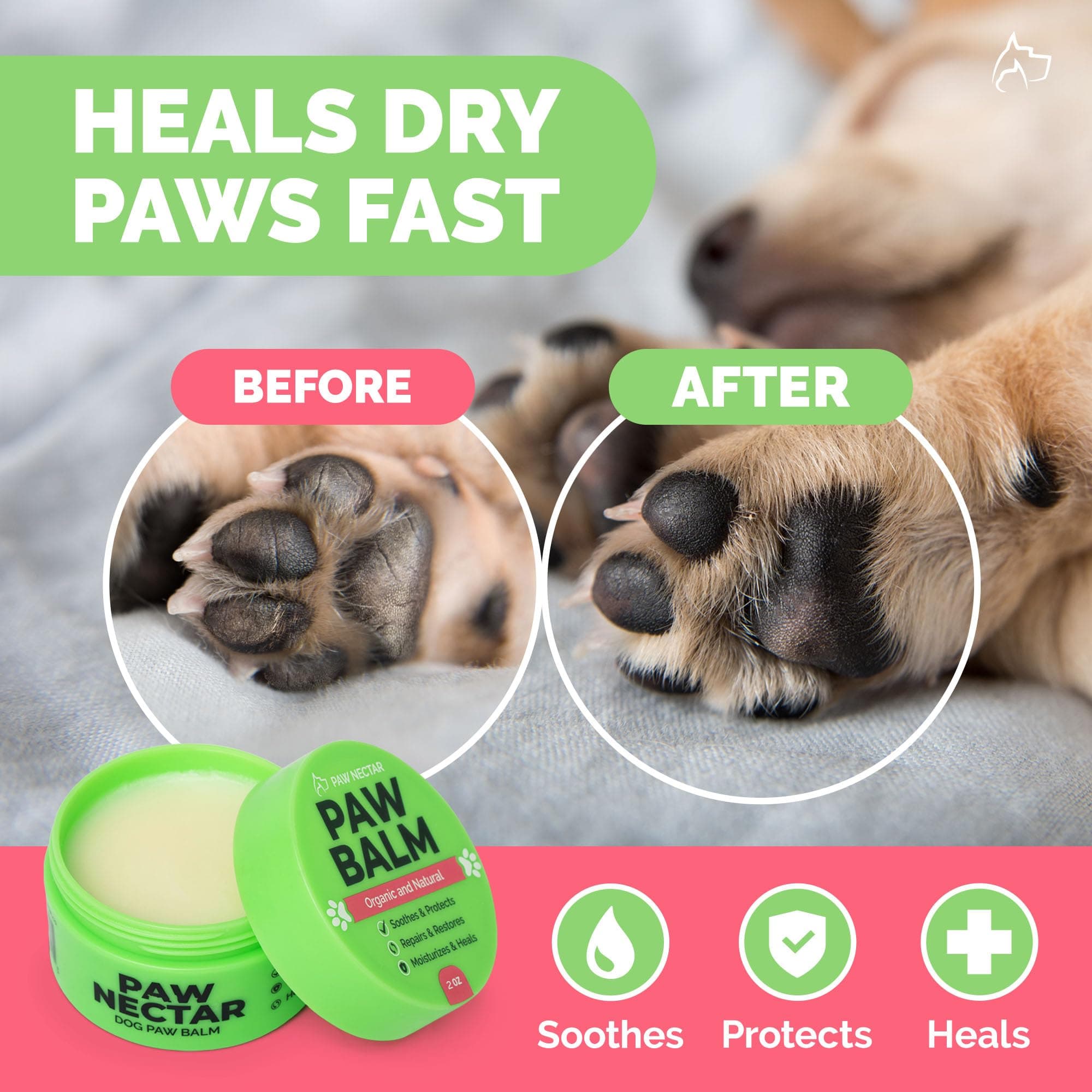 Natural Lick Safe Dog Paw Balm - 100% Organic Dog Paw Pad Balm Protector, Moisturizer & Soother for Dry Cracked Paws, Hot Pavement, Winter - Heals, Repairs & Restores - Coconut Oil, Shea Butter (2oz) - image 2
