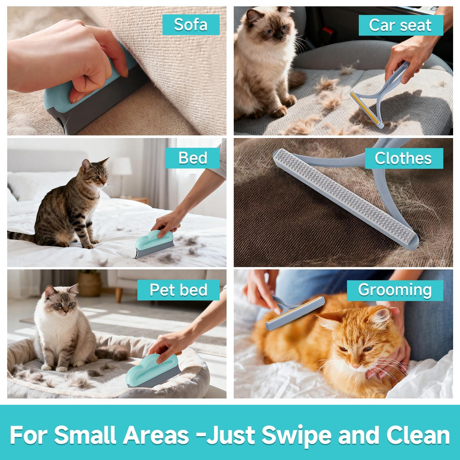 Carpet Rake for Pet Hair Removal Tool, Reusable Pet Hair Remover Broom, Dog&Cat Hair Remover Scraper Rake with 54” Adjustable Long Handle, 3 Pcs Carpet Brush Rake for Rugs, Mats, Couch, Furniture - image 5