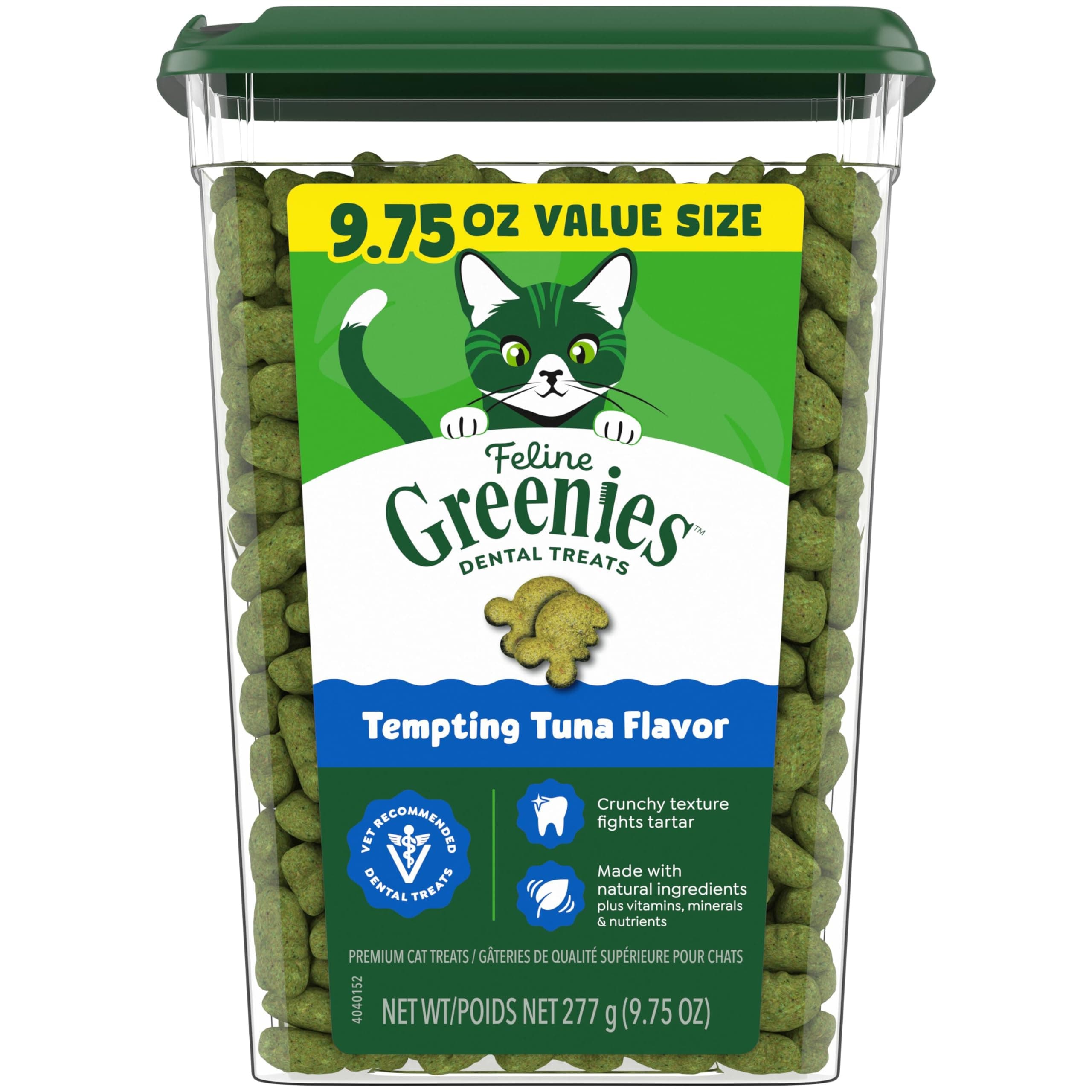 Greenies Cat Treats, Veterinarian-Recommended Adult Natural Dental Cat Treats, Tempting Tuna Flavor, 9.75 oz. Tub