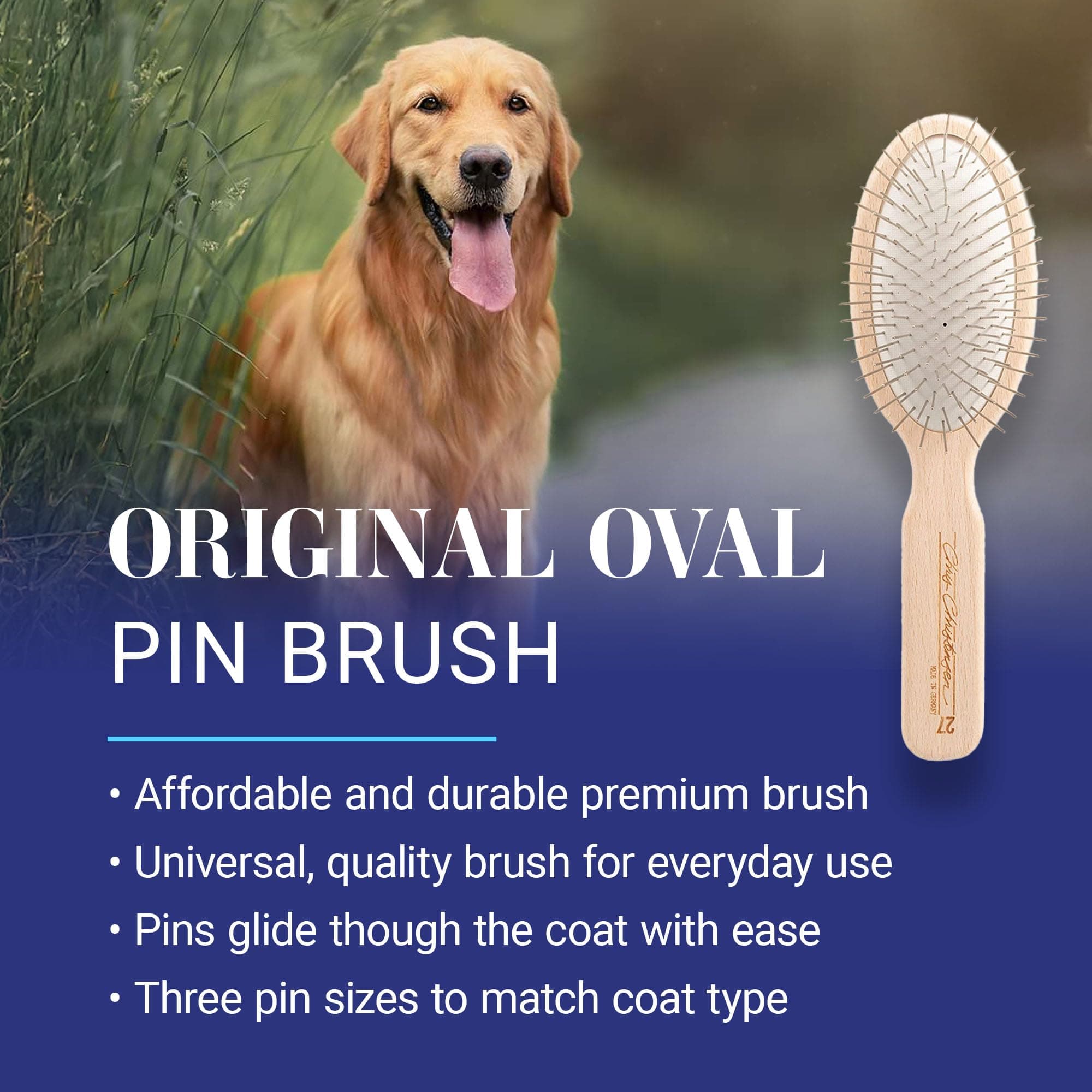 Chris Christensen Dog Brush, 27 mm Oval Pin Brush, Original Series, Groom Like a Professional, Stainless Steel Pins, Lightweight Beech Wood Body, Ground and Polished Tips - image 2