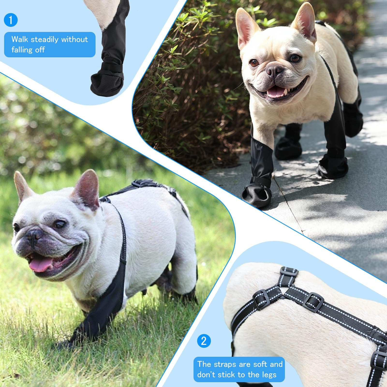 Waterproof Dog Boots for Small/Medium Dogs -Dog Paw Protectors Dog Suspender Boots Anti-Slip Pet Shoes for Outdoor Walking, Reflective Stay-On,Dirt-Proof Comfortable Booties (Black, Large) - image 4