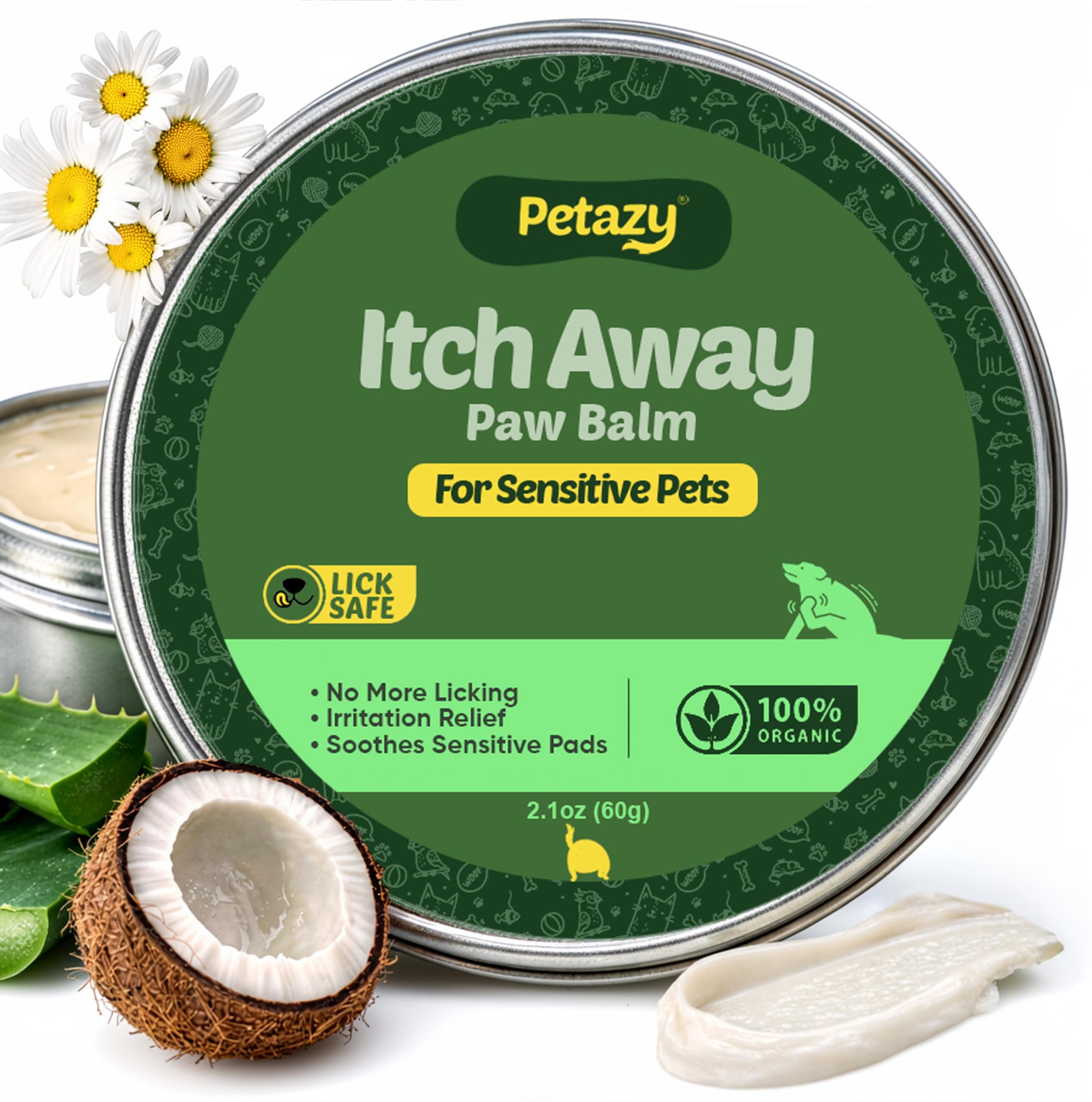 Itch Away Dog Paw Balm for Dogs - Soothes Itchy & Irritated Paws, Natural Nose & Paw Wax with Beeswax, Shea Butter, Coconut Oil, Aloe, Oat, & Vitamin E, Relief for Allergies and Sensitive Pets