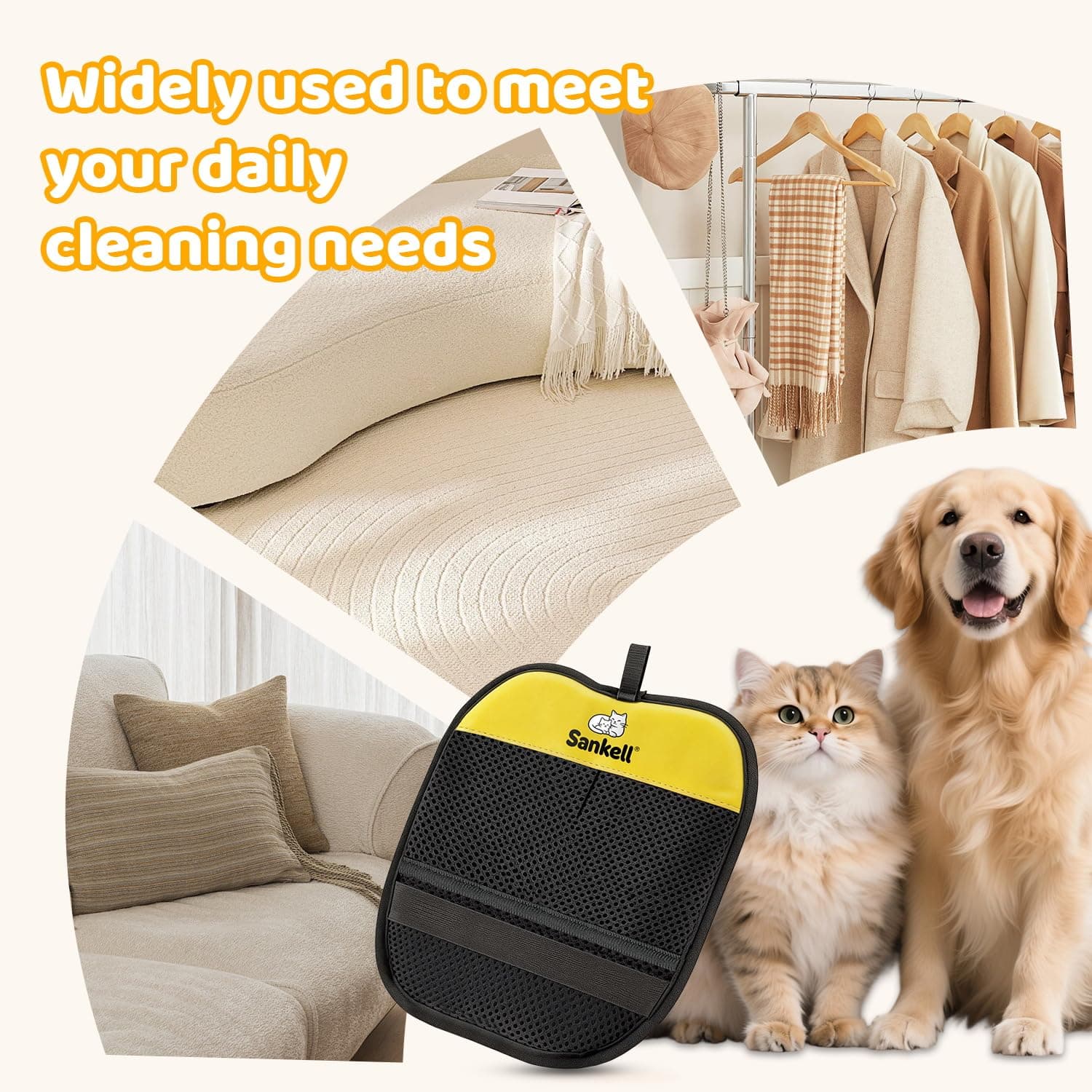 Pet Hair Removal Glove for Dogs & Cats, Newly Upgraded Reusable Electrostatic Pet Hair Remover Glove, Pet Hair Remover Mitt Tool for Couch, Furniture, Bed, Clothing, Carpet, Car Seat (Yellow) - image 6