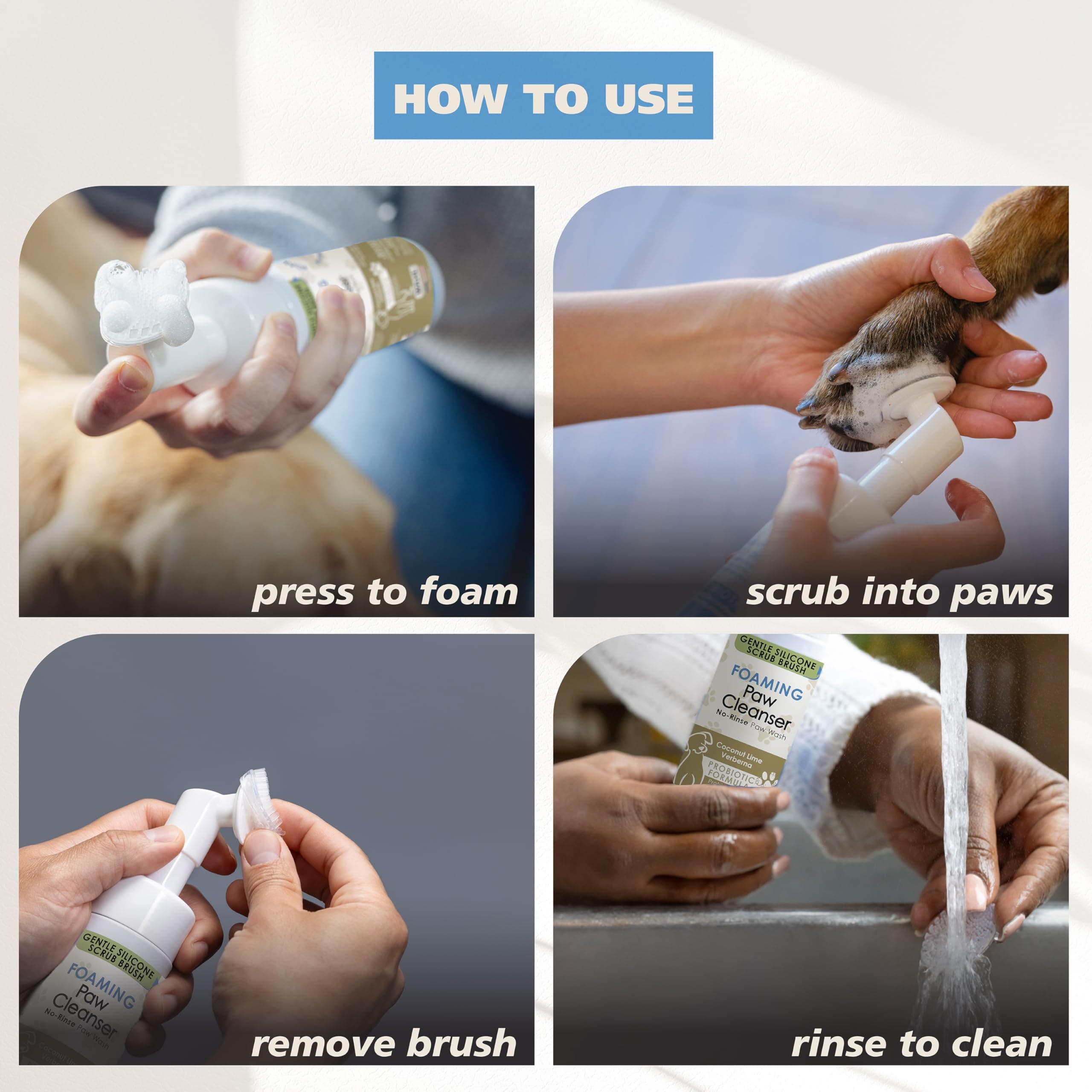 Wahl USA Gentle Foaming Dog Paw Cleaner, No-Rinse Probiotic Formula with Soft Silicone Paw Scrubber Brush, Coconut Lime Verbena Scent, 8 fl oz – Model 3028477 - image 5