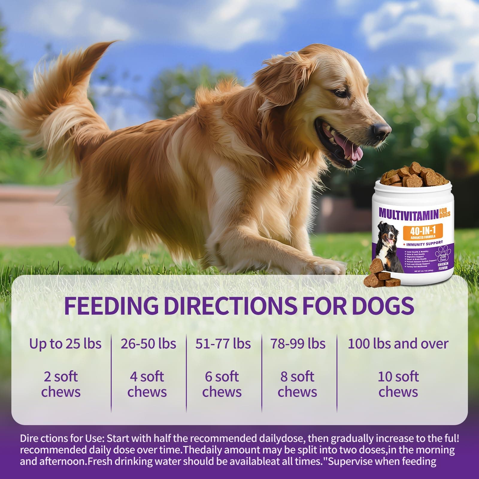 40 in 1 Dog Vitamins and Supplements 200Ct Dog Multivitamin Chewable, Immunity Support Multivitamin Vitamins with Turkey Tail Mushroom, Skin & Coat, Mobility, Gut & Heart Health, Hip & Joint Support - image 6