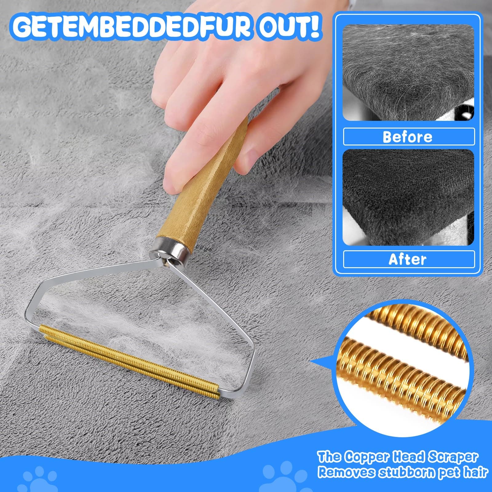 Pet Hair Removal Tool: 6 Pcs Dog Cat Hair Remover - Reusable Pet Hair Remover with Laundry Pet Hair Catcher - Portable Carpet Rake Scraper Fur Removal Tool for Rugs Car Mats Couch Furniture - image 3