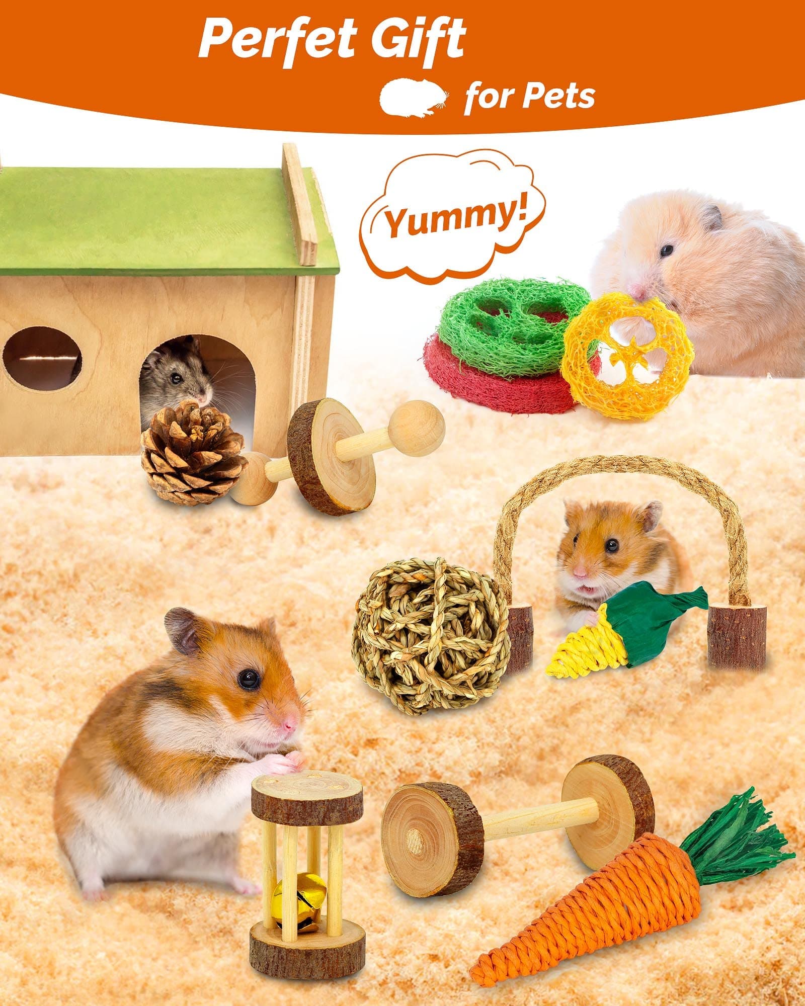 Hamster & Guinea Pig Toys - 18 Pcs Wooden Small Animal Chew Toys for Teeth - Rabbit, Chinchilla, Gerbils, Rats Exercise Accessories - image 6