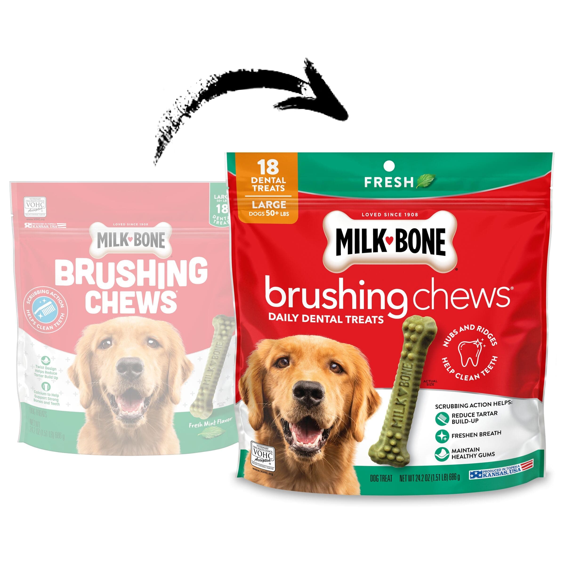 Milk-Bone Brushing Chews Fresh Mint Flavor Daily Dental Dog Treats, Large, 24.2 Oz. Bag - image 2