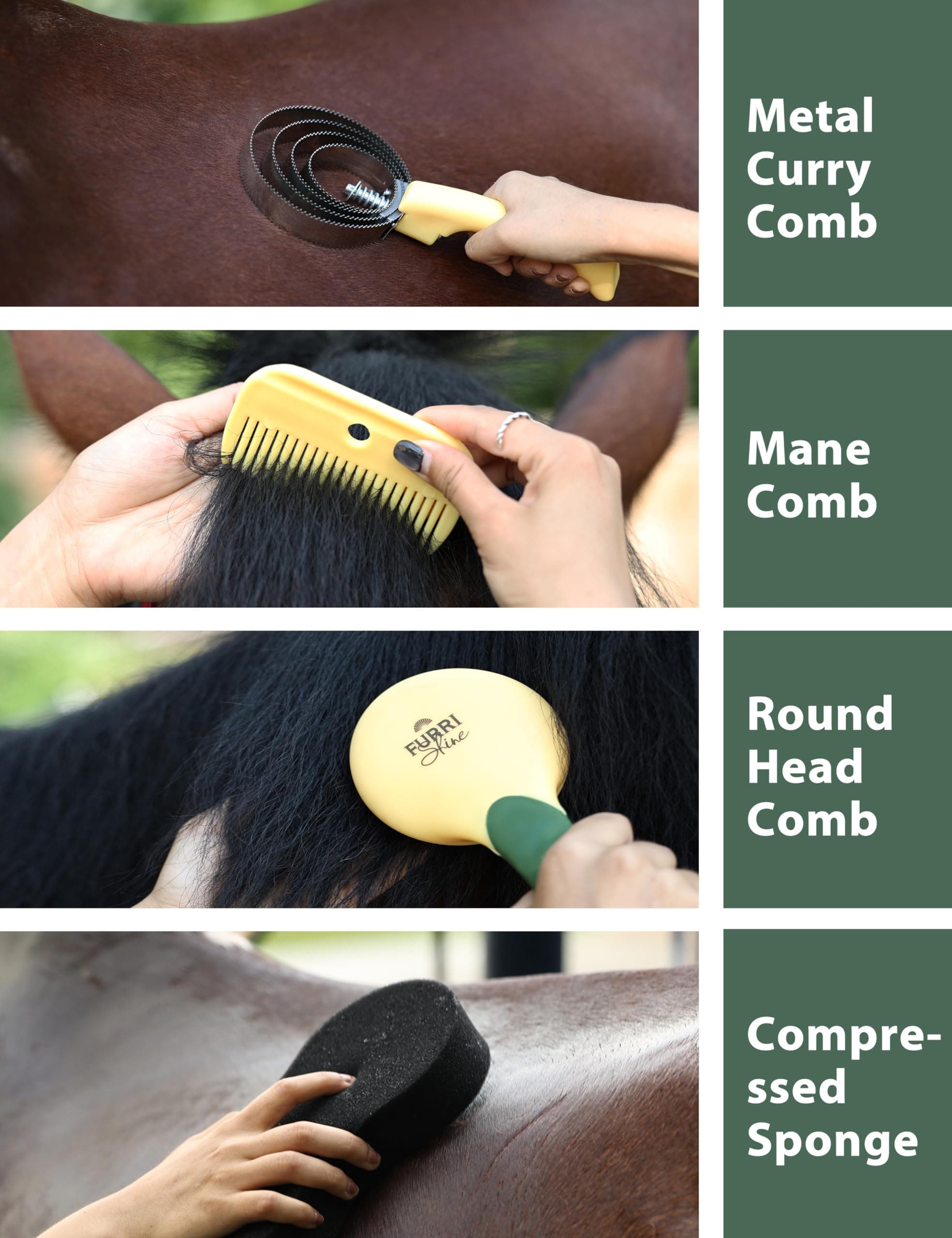 9-Piece Horse Grooming Brush Kit, Silicone Curry Comb & Grooming Brushes for Daily Care, Bathing & Shedding Pasture Glow - image 4