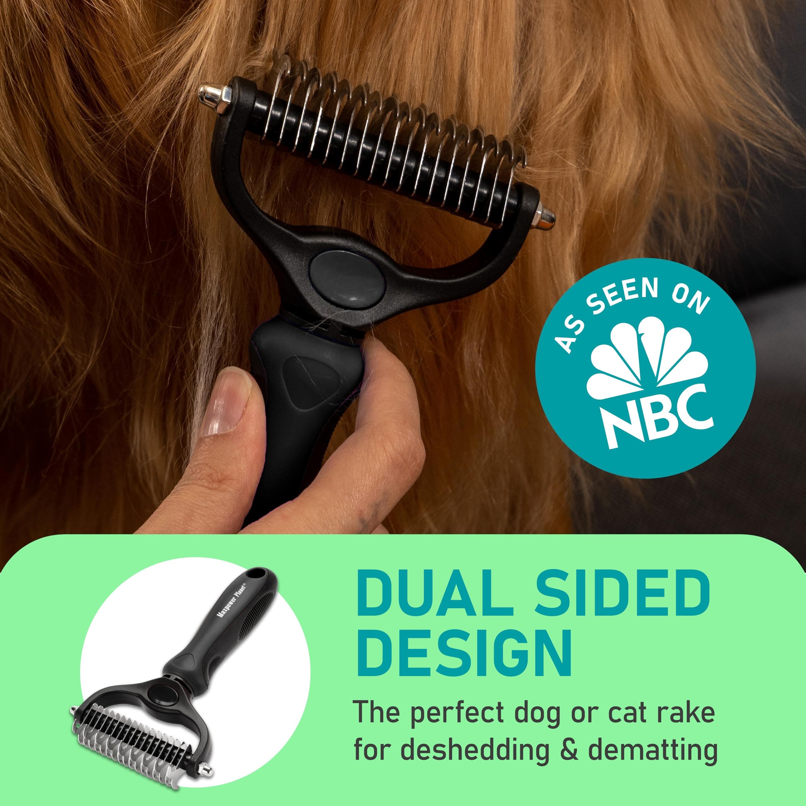 Maxpower Planet Hair Brush - Double Sided Shedding, Dematting Undercoat Rake for Dogs and Cats, Extra Wide Dog Grooming Brush, Reduce Shedding by 95%, Black - image 2