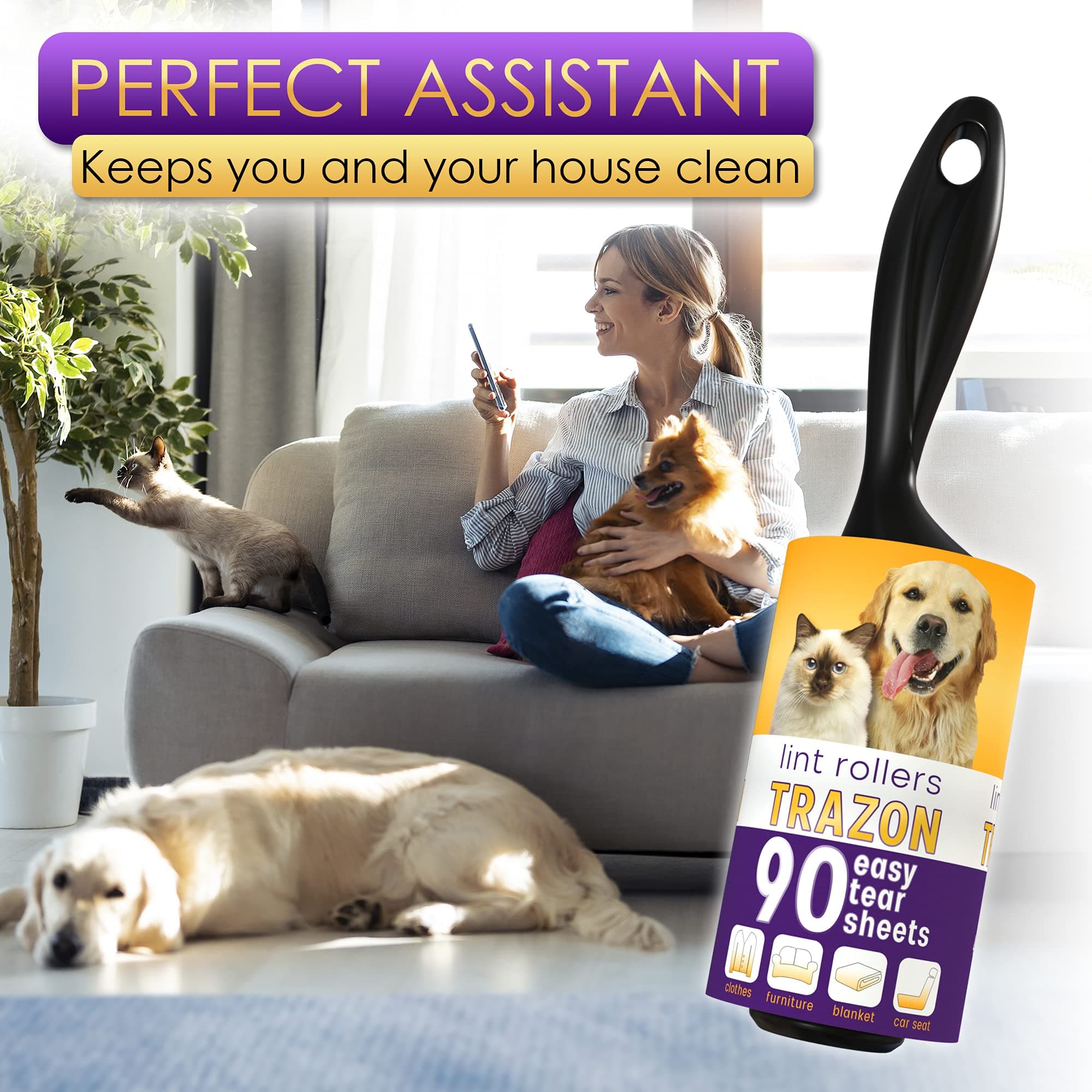 Lint Rollers Value Pack of 450 Sheets / 5 Refills, Sticky Roller, Lint Remover for Dog, Cat, Pet Hair, Lint Rollers for Clothes, Carpet, Couch, Furniture, Car Seats White - image 6