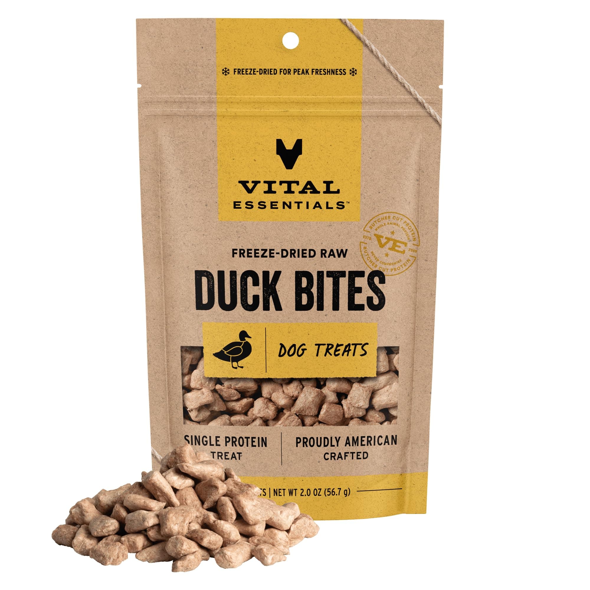 Vital Essentials Freeze Dried Dog Treats | Duck Bites, Single Protein | Premium Quality | Grain Free Training Treats for Dogs, 2 oz Bag
