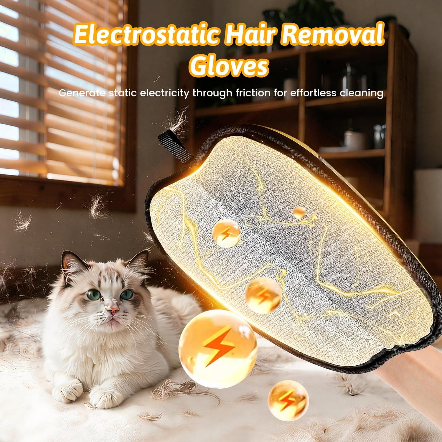 Pet Hair Removal Glove for Dogs & Cats, Newly Upgraded Reusable Electrostatic Pet Hair Remover Glove, Pet Hair Remover Mitt Tool for Couch, Furniture, Bed, Clothing, Carpet, Car Seat (Yellow) - image 2
