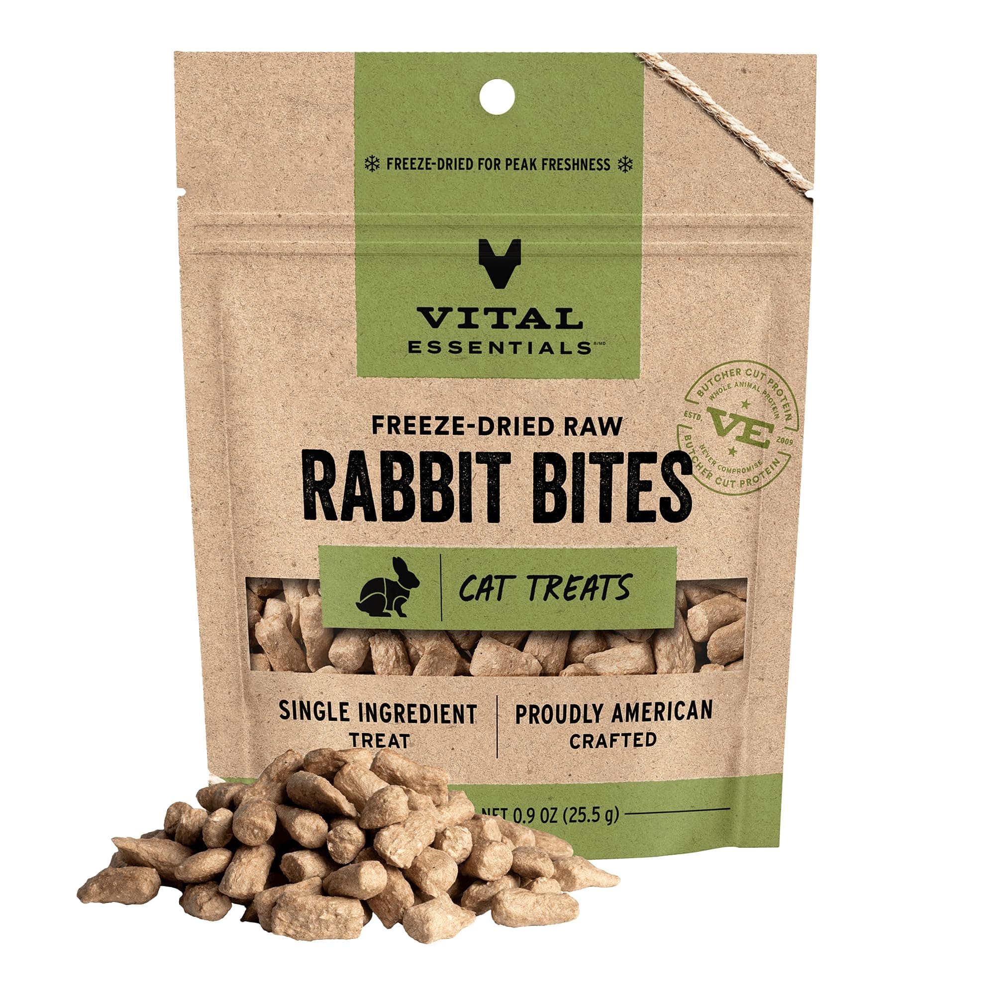 Vital Essentials Freeze Dried Cat Treats | Rabbit Bites, Single Protein | Premium Quality | Grain Free, Crunchy Cat Treats, 0.9 oz Bag