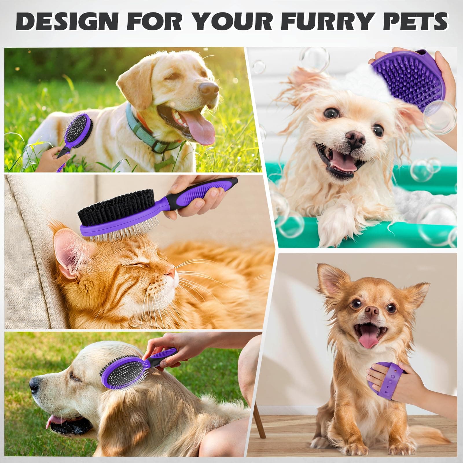 2PCS Pet Grooming Tools - Double-Sided Brush for Shedding and Bathing, Suitable for Short/Long Haired Dogs Cats and Horses, Deshedding Dog Brush, Mane & Tail Combs for Horses - Pet Supplies (Purple) - image 3