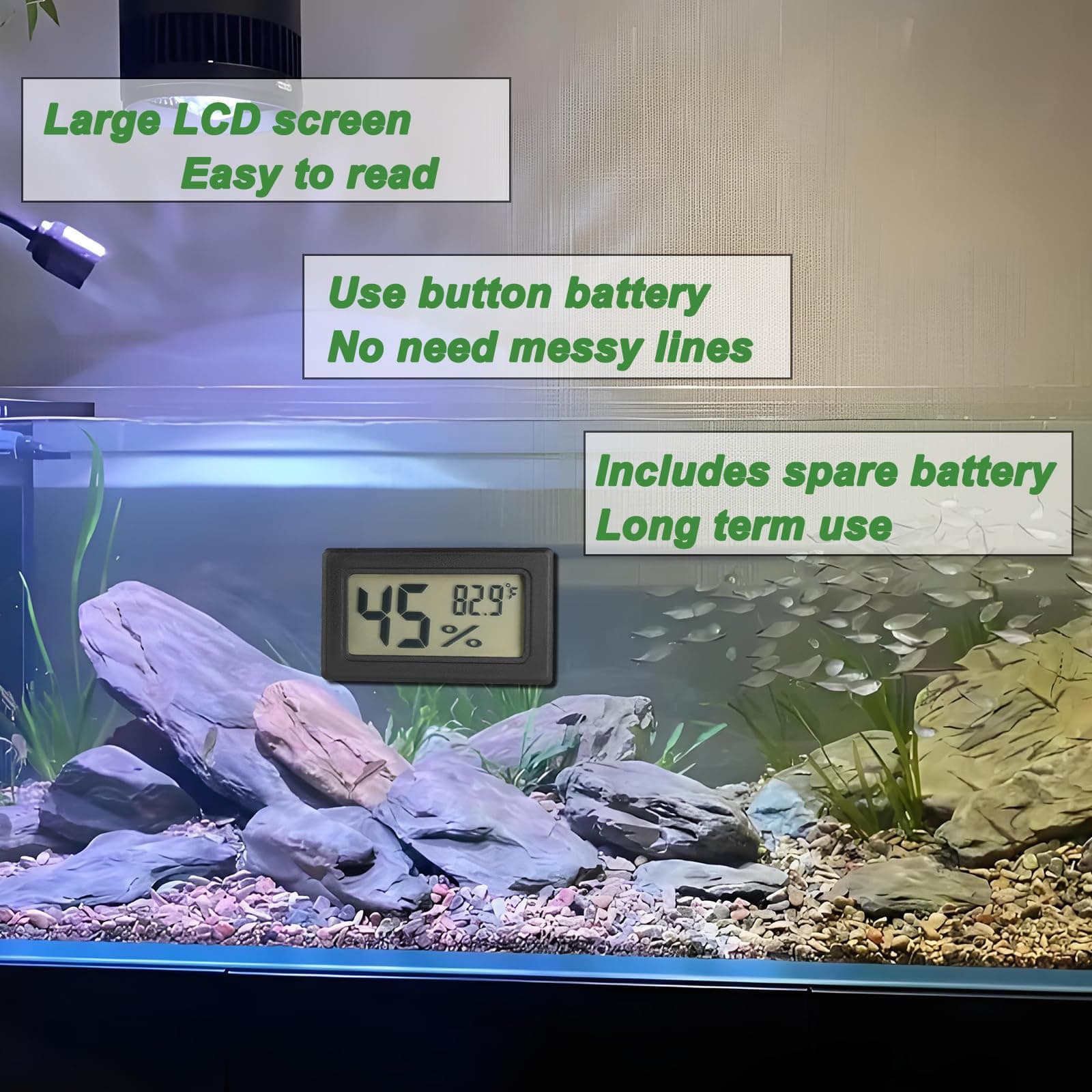 Reptile Thermometer and Humidity Gauge Digtal Terrarium Thermometer Rectangle Bearded Dragon Cage Accessories Reptile Temp and Humidity Gauge for Leopard Gecko Hermit Crab Gecko Lizard Etc 2pc - image 4